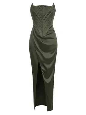 Corset Strapless Split Olive Dress