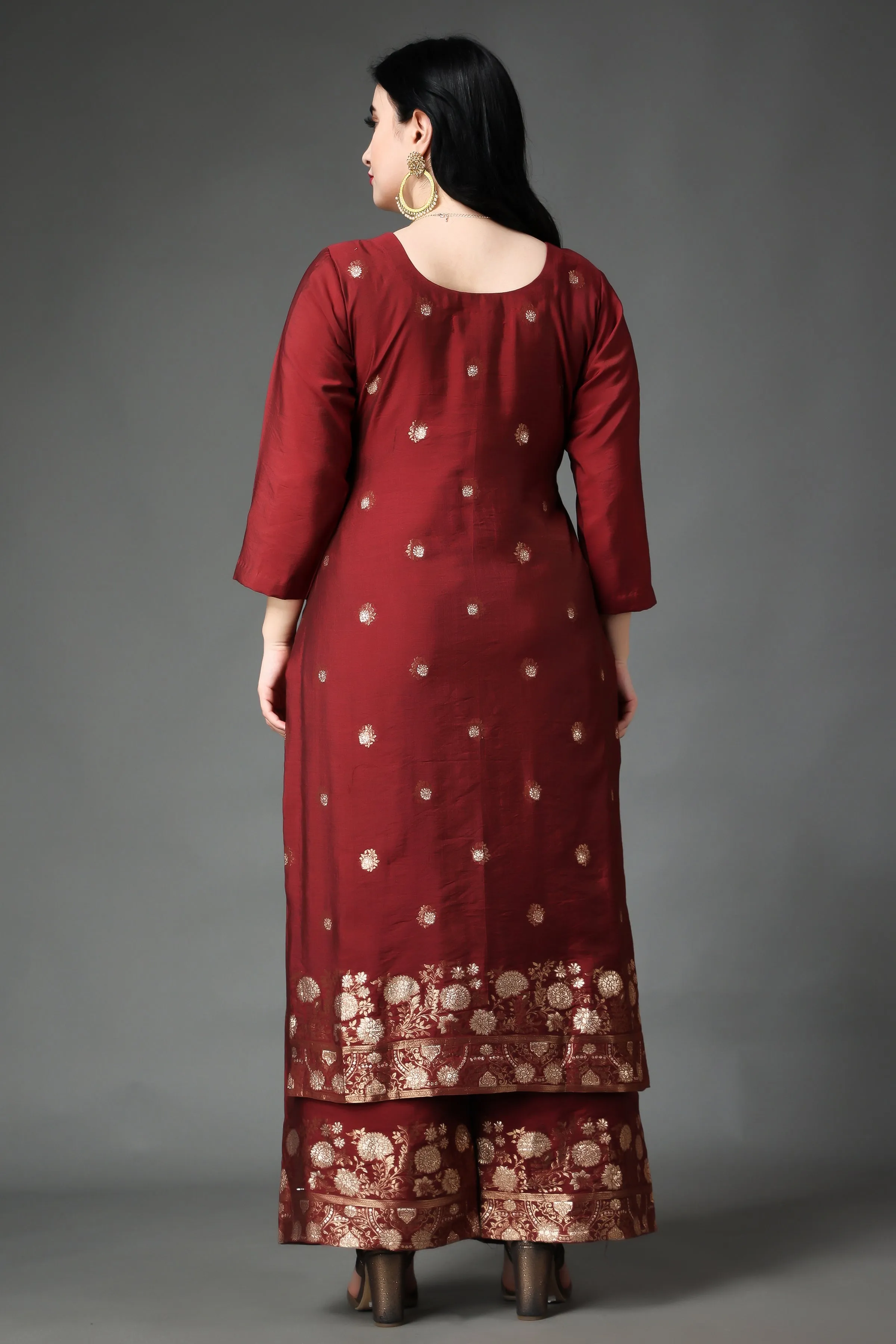 Crimson Blooms Silk Suit Set