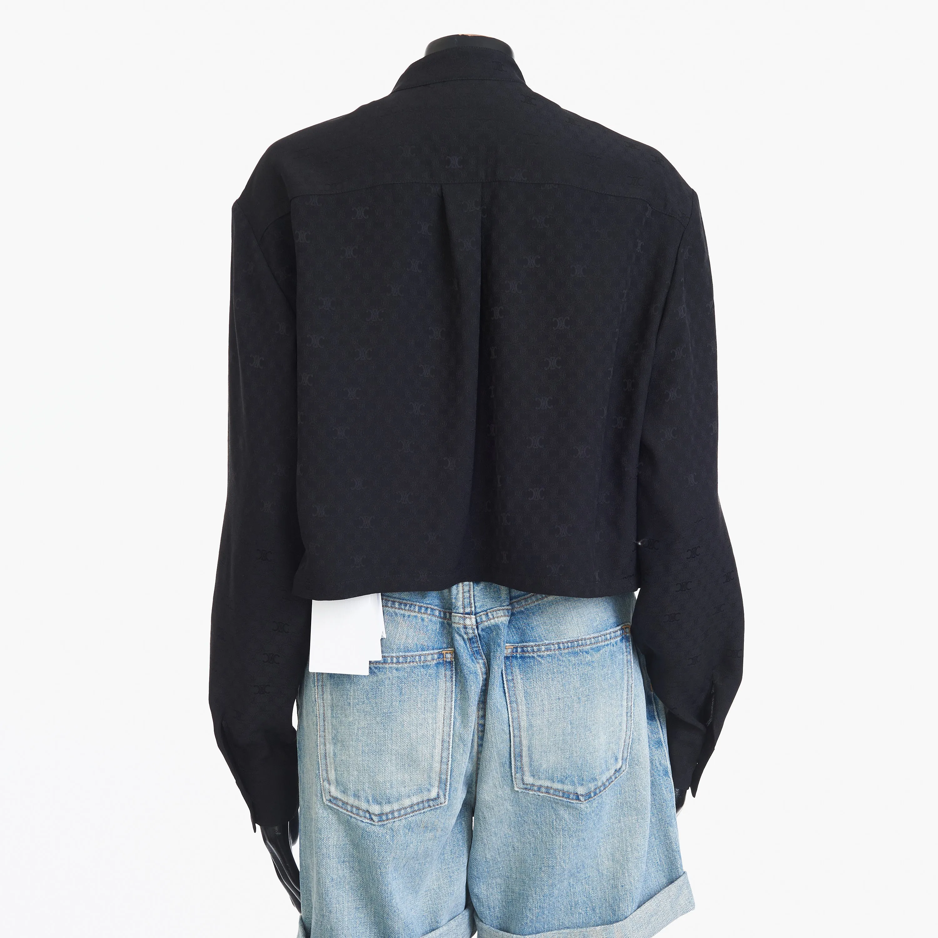 Cropped Knotted Blouse With Patch Pockets In All-over Triomphe Silk