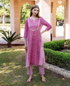 Dharti Pink Hand Block Printed Straight Suit