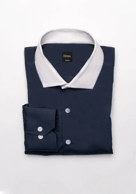 Egyptian Navy Blue Light Weight 80's Poplin Shirt - White Classic Collar