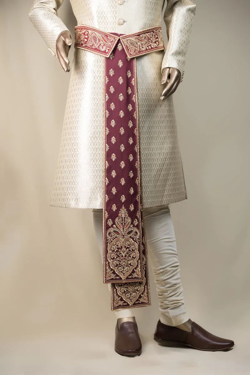 Elaborate Embroidered Staple Maroon Gold Kamarbandh