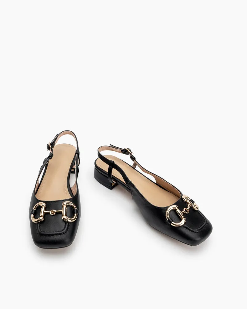 Elegant Buckle Square Toe Slingback Sandals