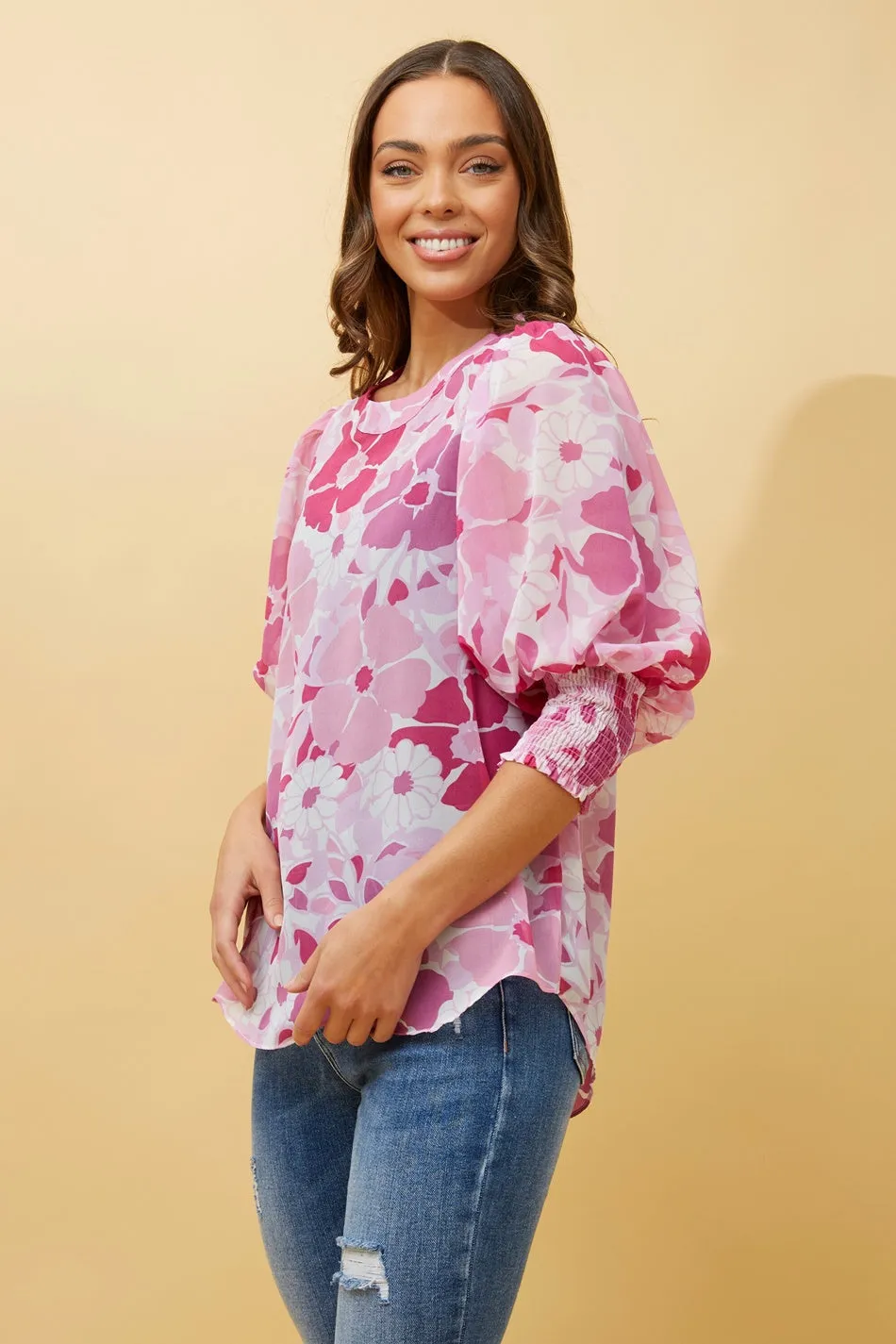 ELEGANT FLORAL BALLOON SLEEVE BLOUSE