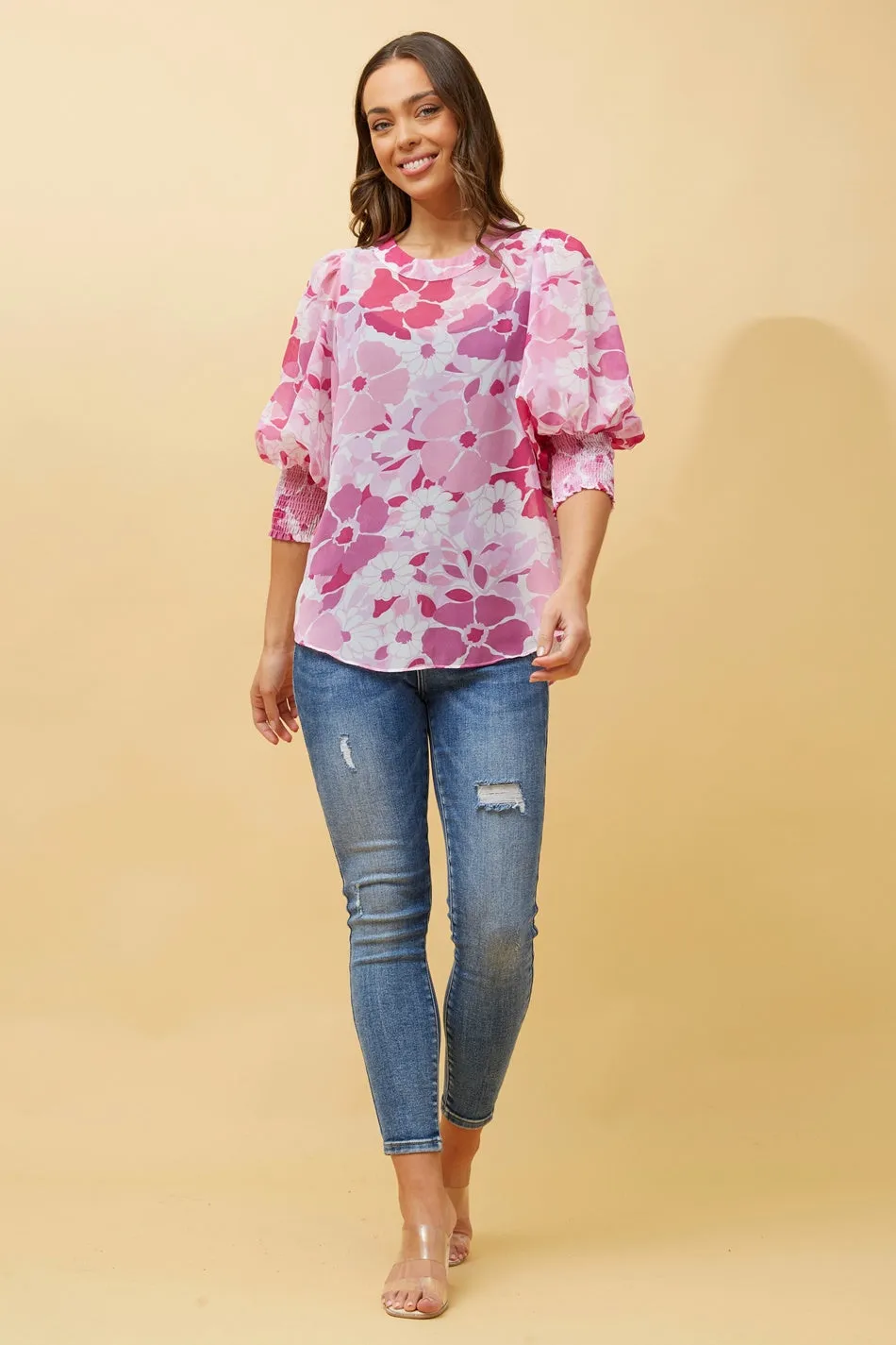 ELEGANT FLORAL BALLOON SLEEVE BLOUSE