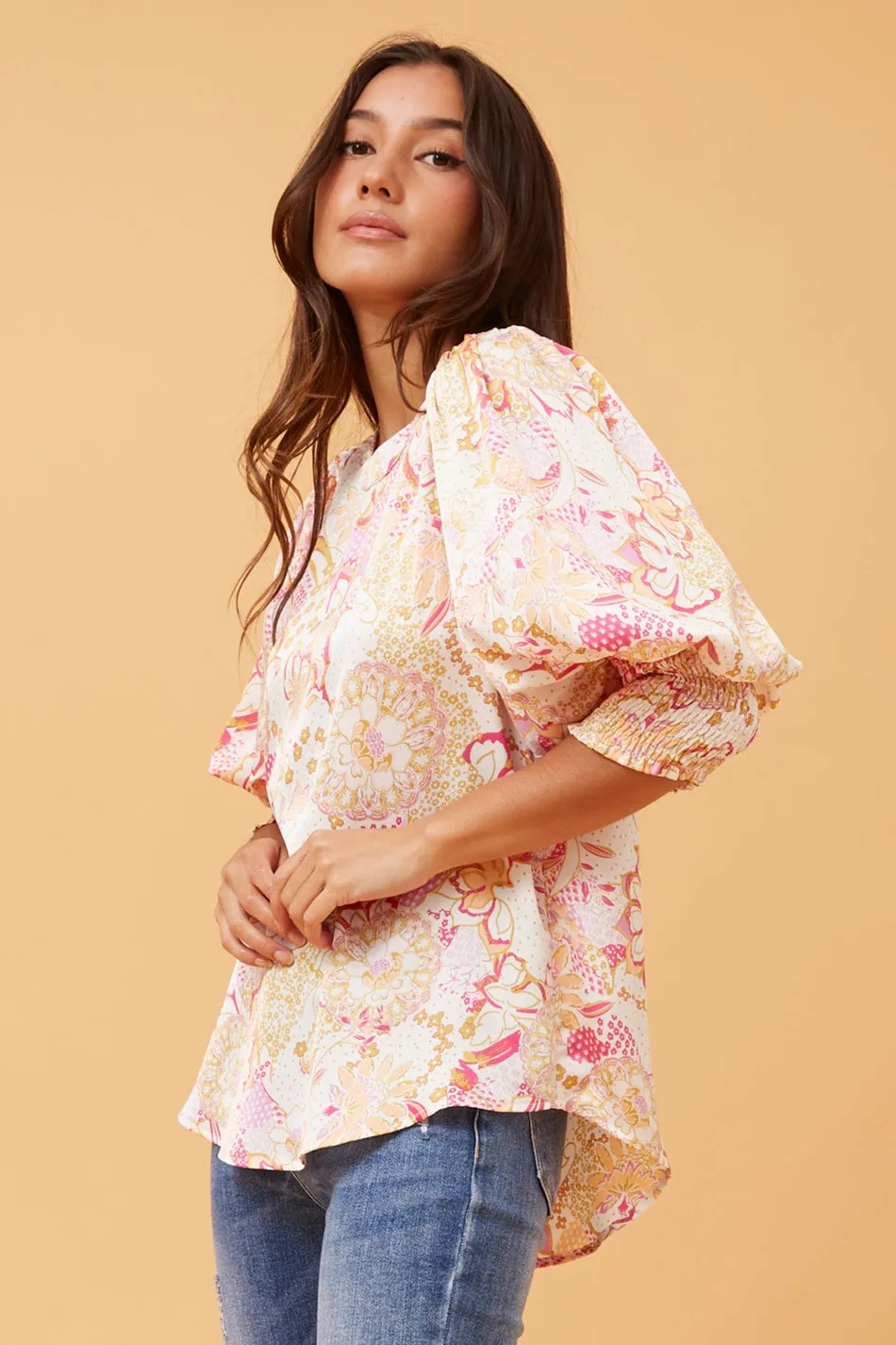 ELEGANT FLORAL SATIN BLOUSE