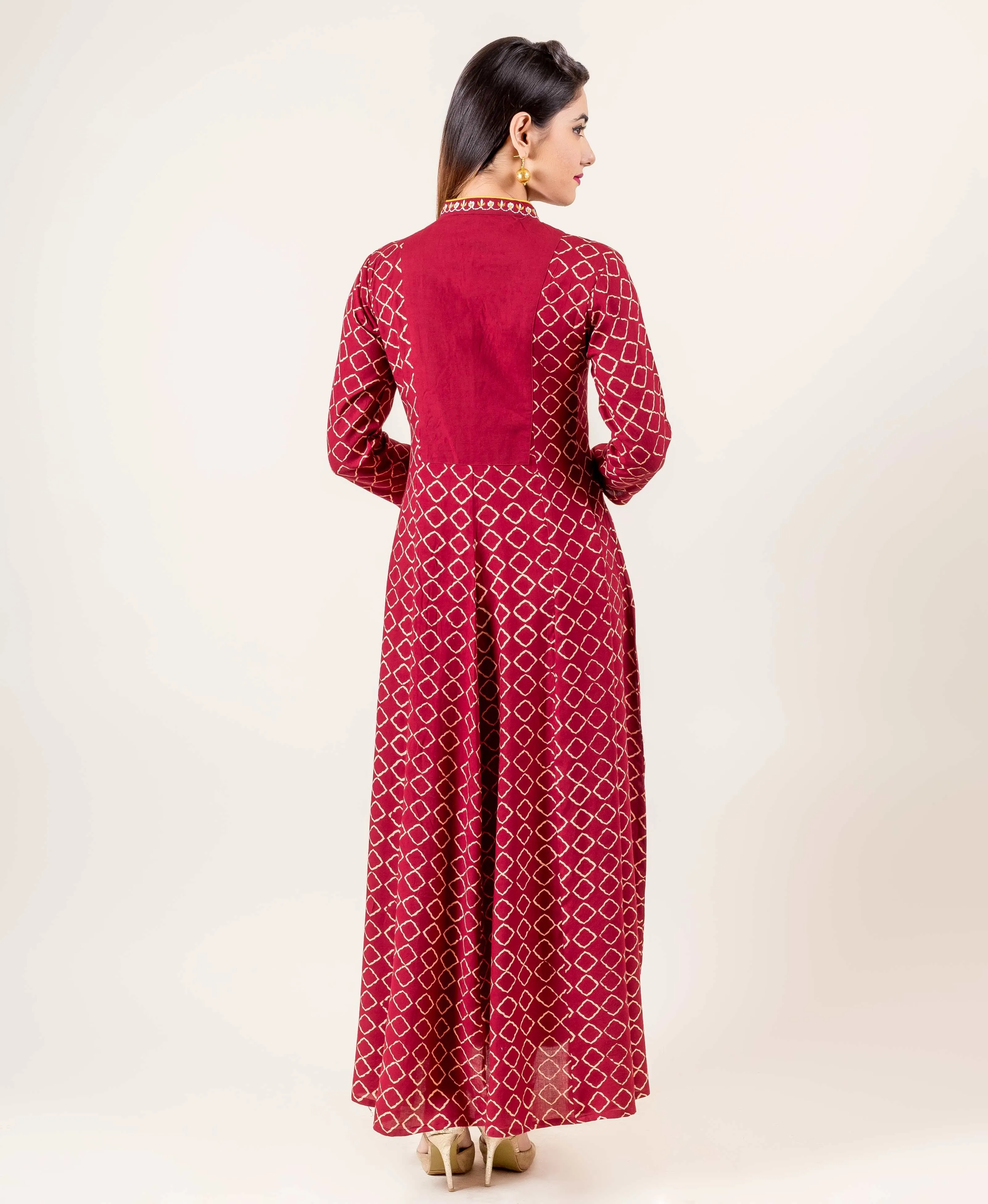 Embroidered Maroon Anarkali Style Floor Length Gown