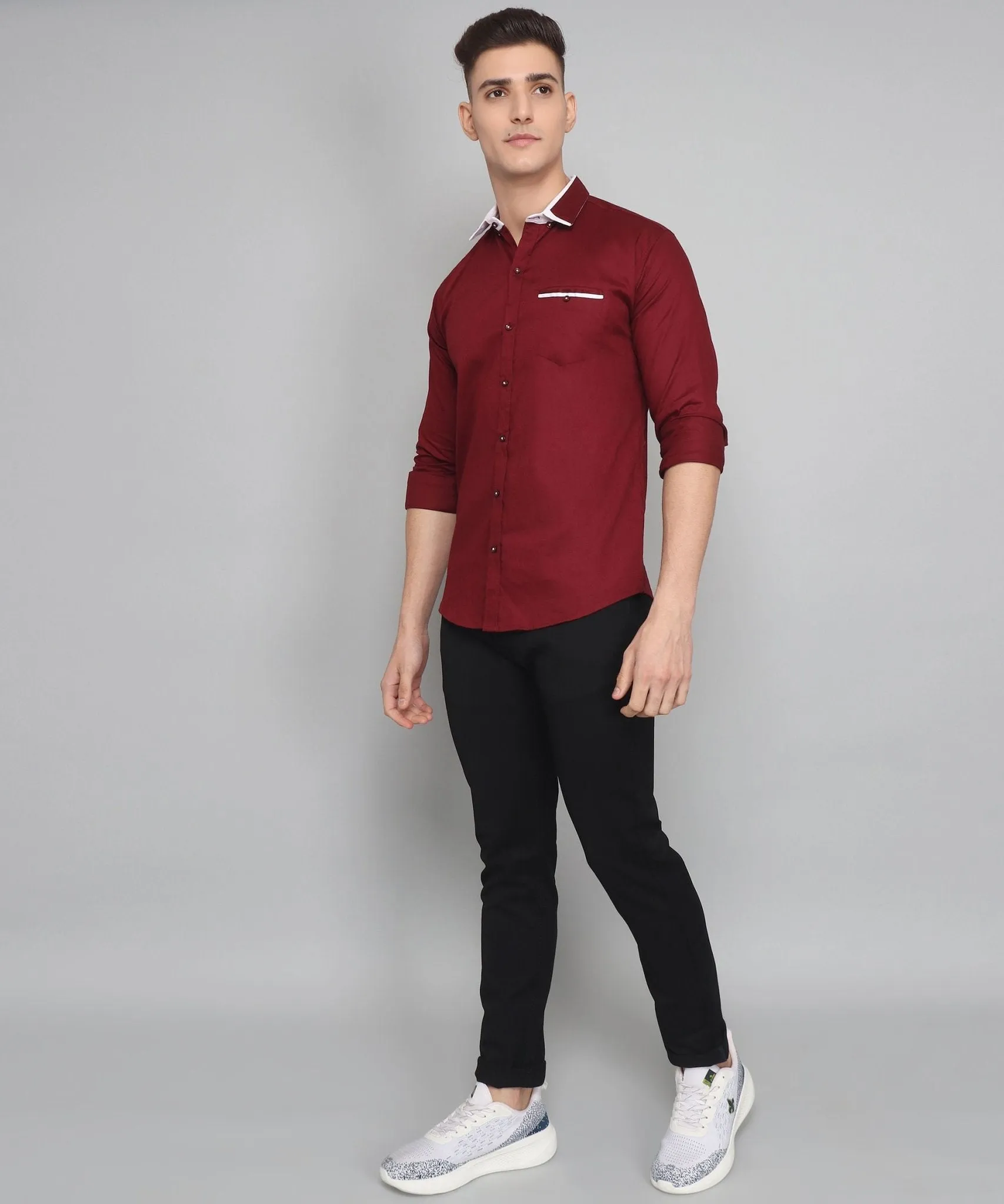 Exclusive TryBuy Premium Maroon Cotton Button-Up Shirt for Men