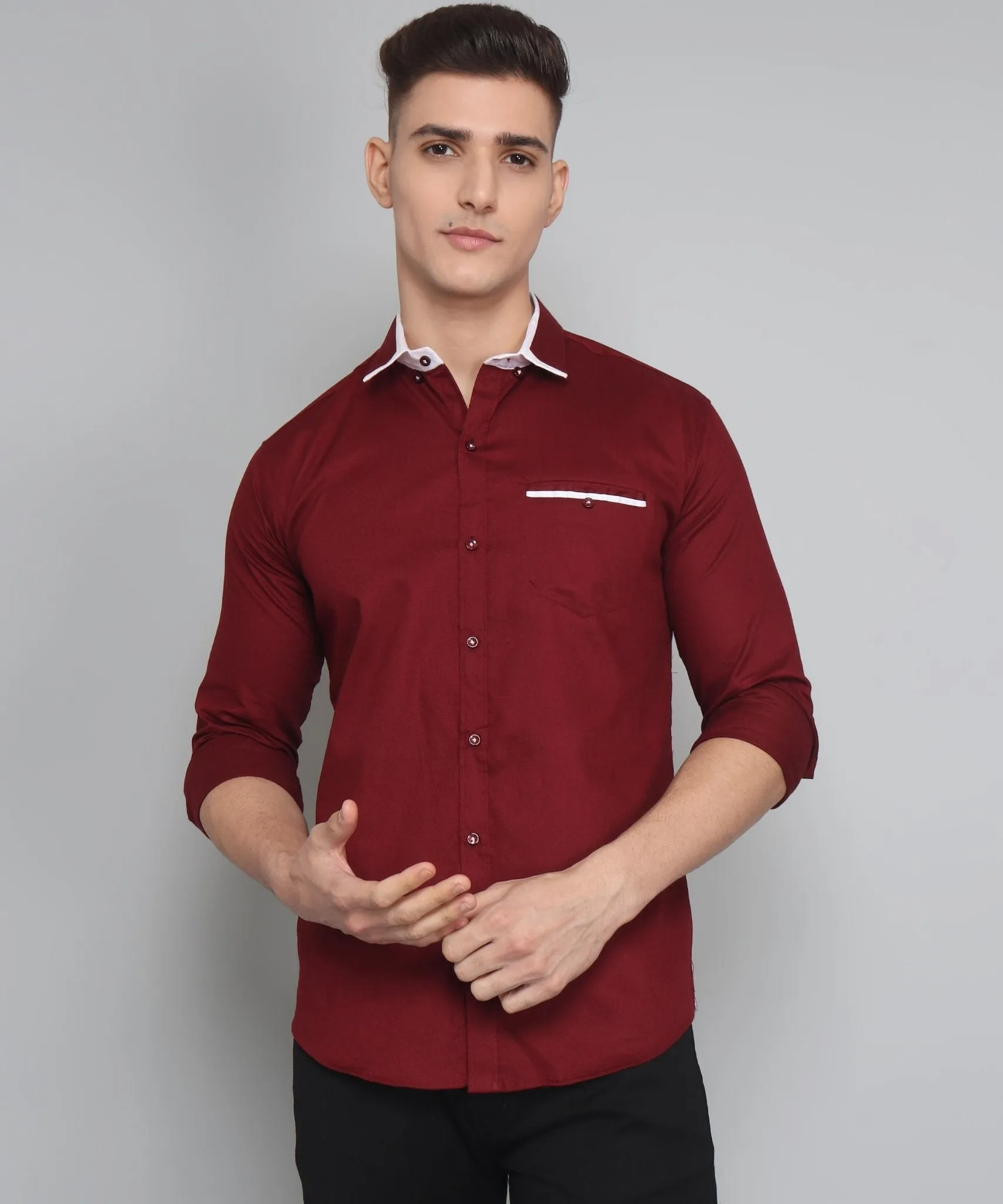 Exclusive TryBuy Premium Maroon Cotton Button-Up Shirt for Men