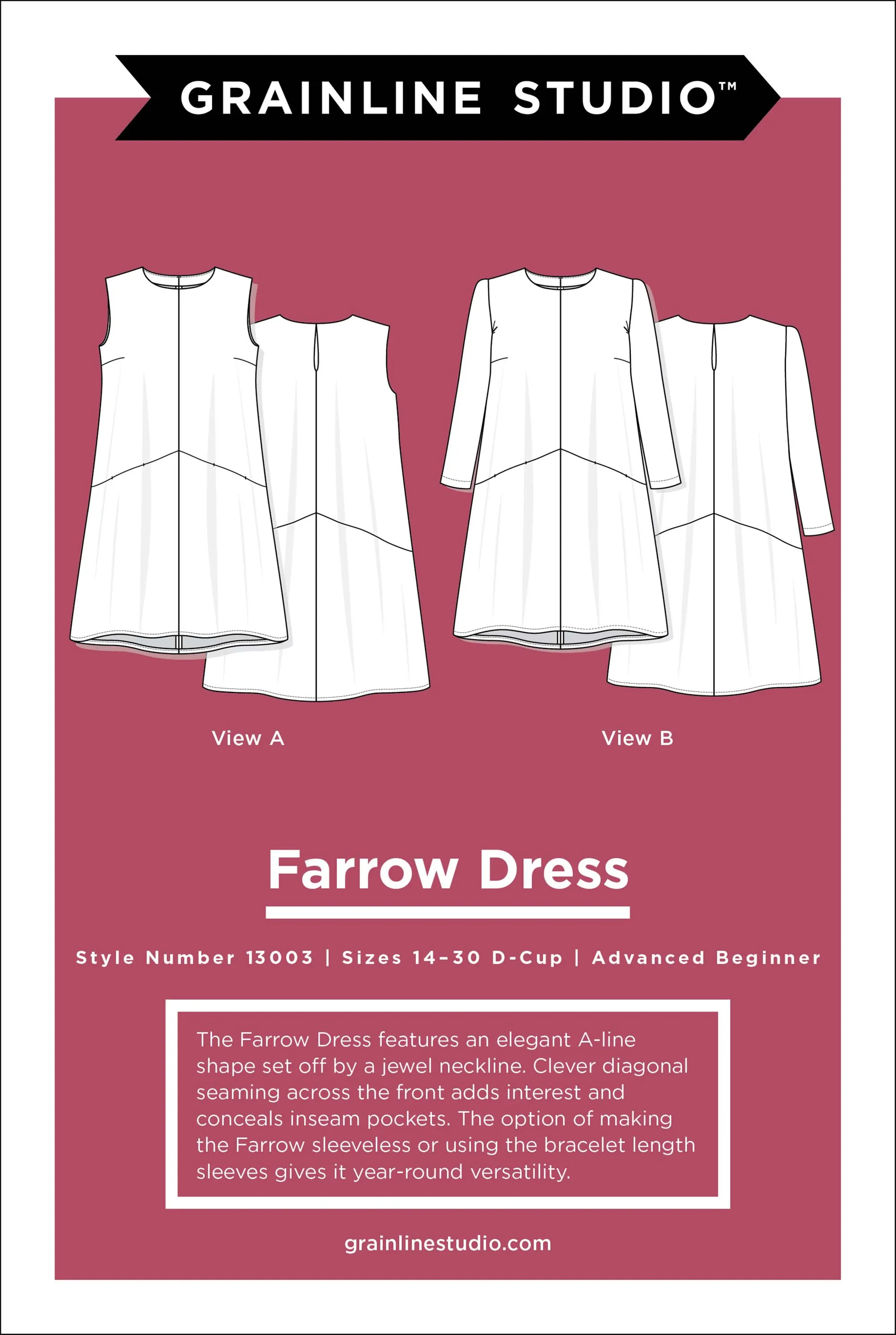 Farrow Dress Sewing Pattern by Grainline Studios Patterns | Sizes 14-30