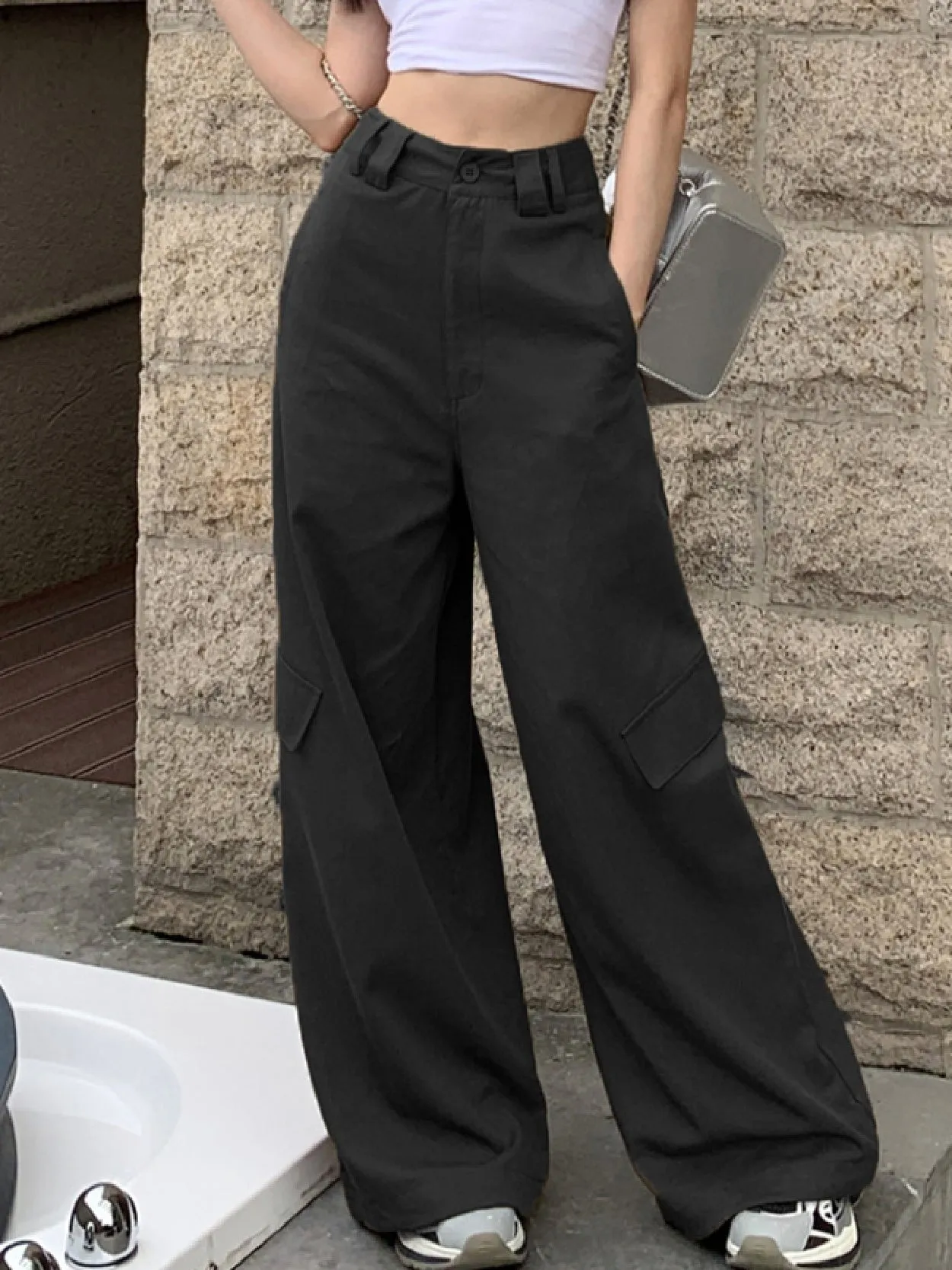 Flap Pocket Baggy Wide leg Pants