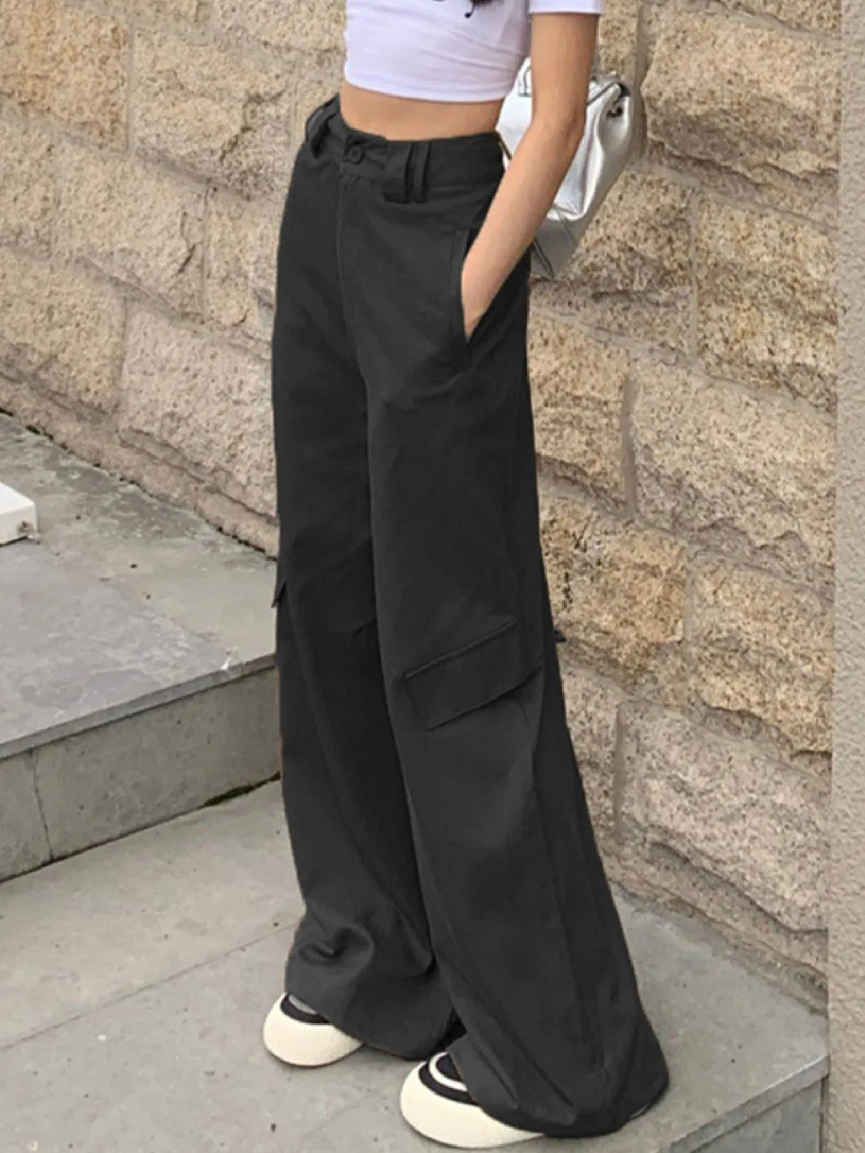 Flap Pocket Baggy Wide leg Pants