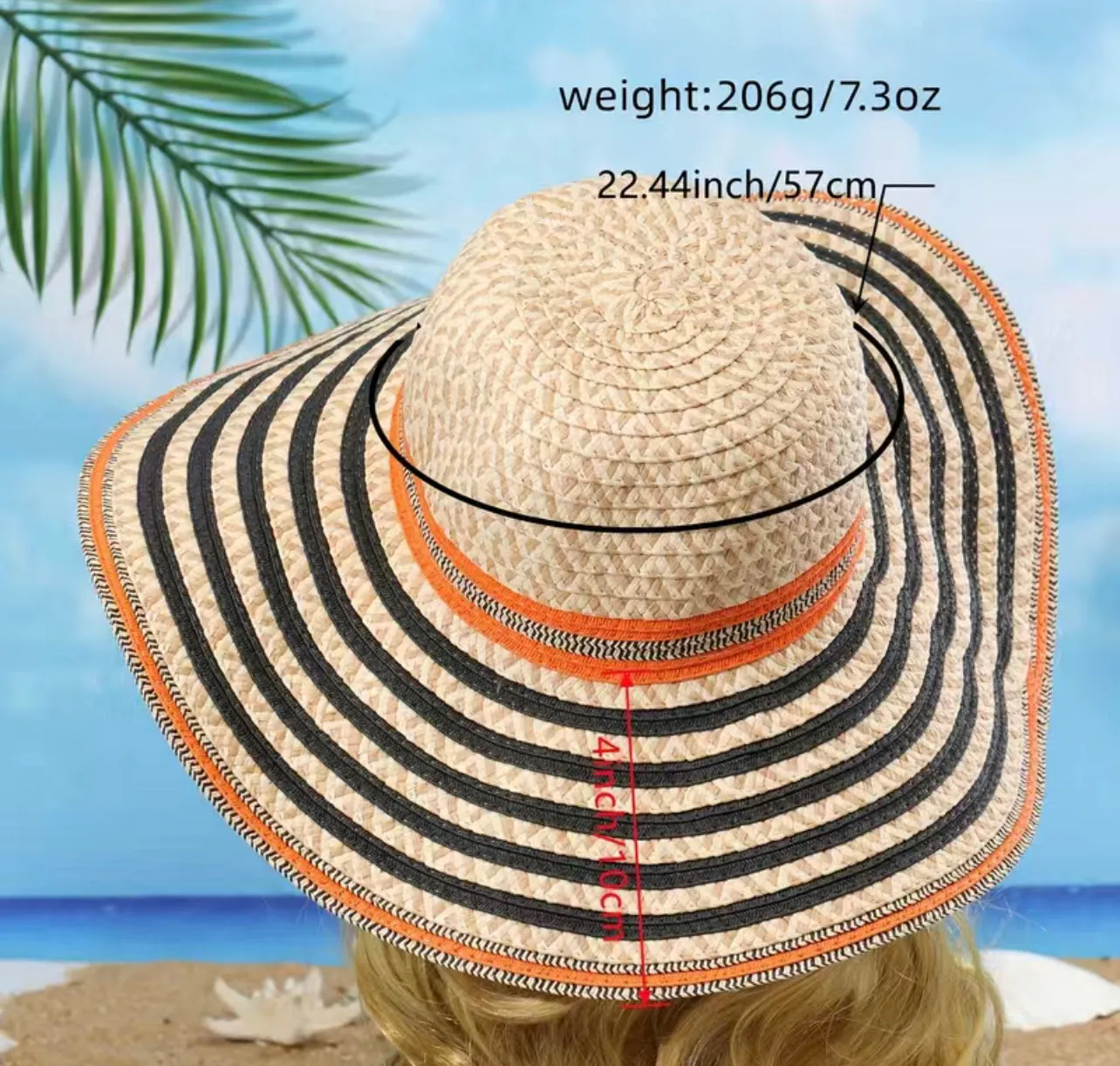 Floppy, orange, striped sun hat