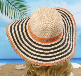 Floppy, orange, striped sun hat