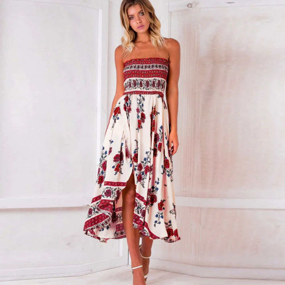 Floral Strapless Slit Maxi Dress