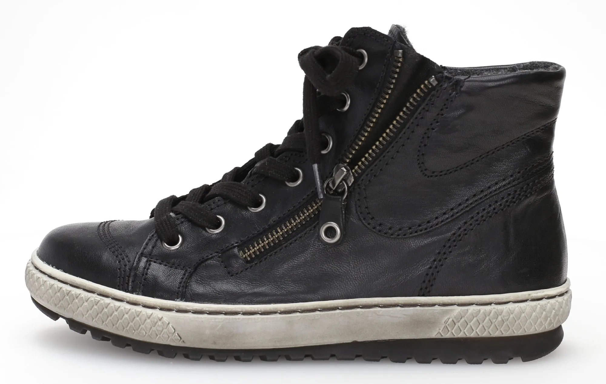 GABOR Black Leather High Top Trainers with Zip 75457