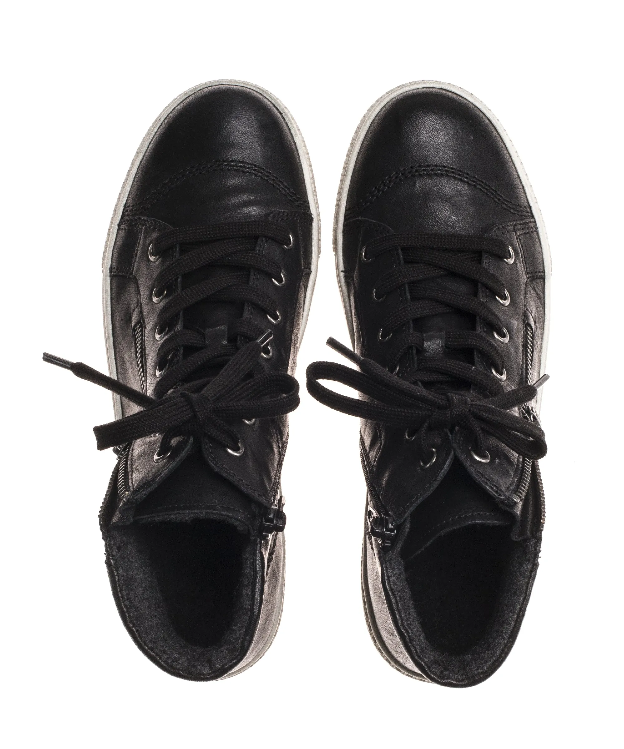 GABOR Black Leather High Top Trainers with Zip 75457