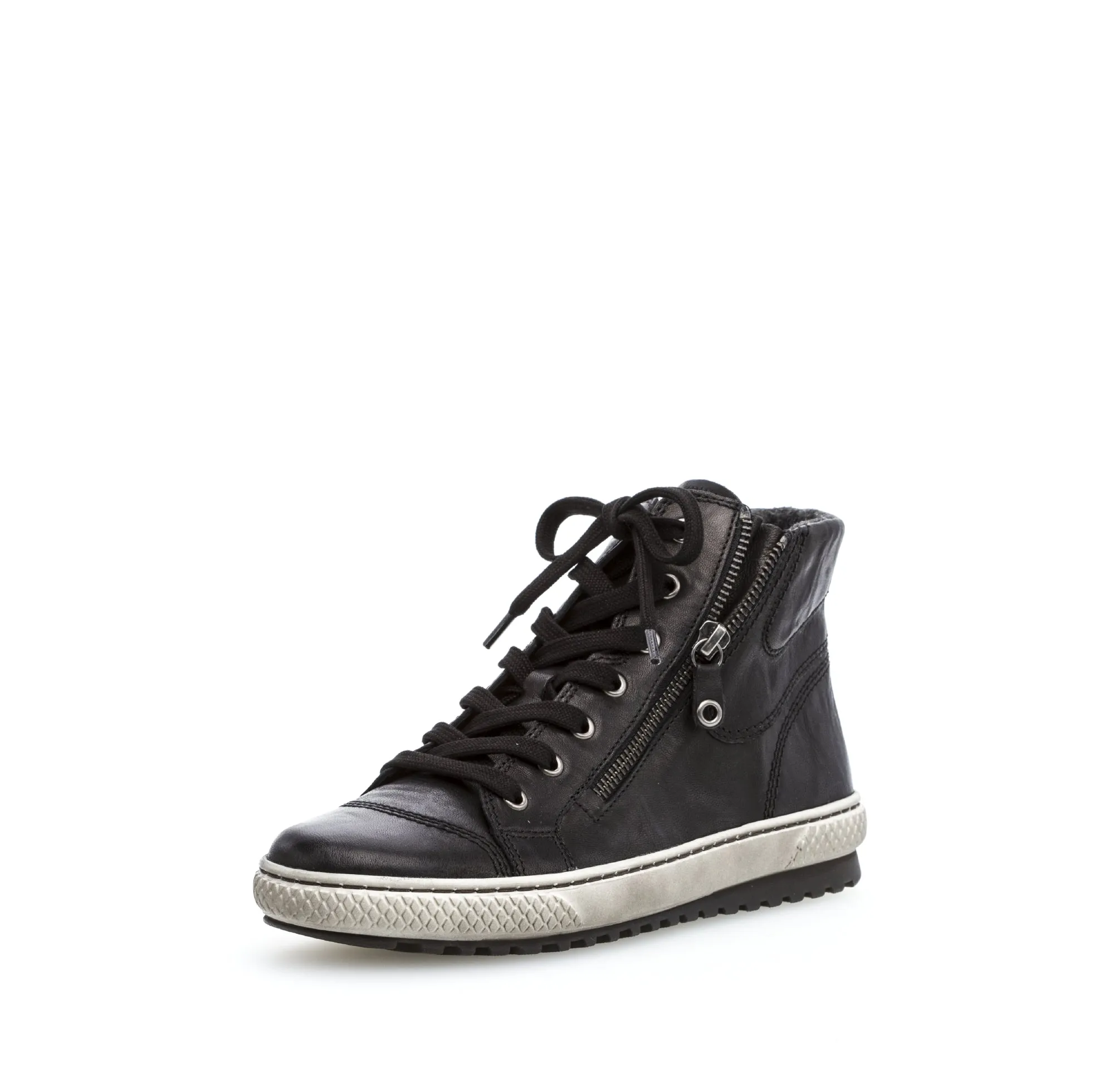 GABOR Black Leather High Top Trainers with Zip 75457