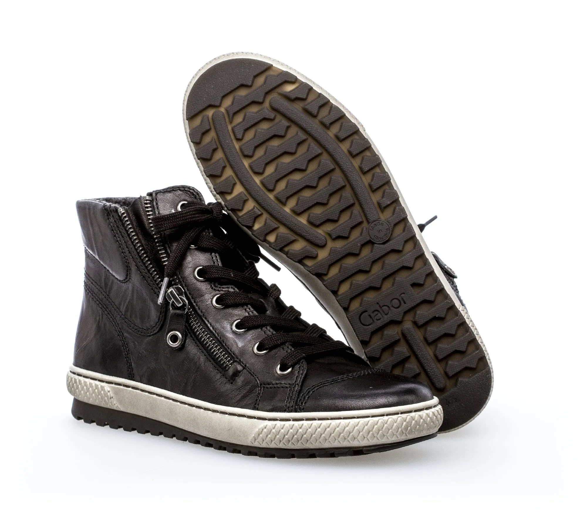 GABOR Black Leather High Top Trainers with Zip 75457