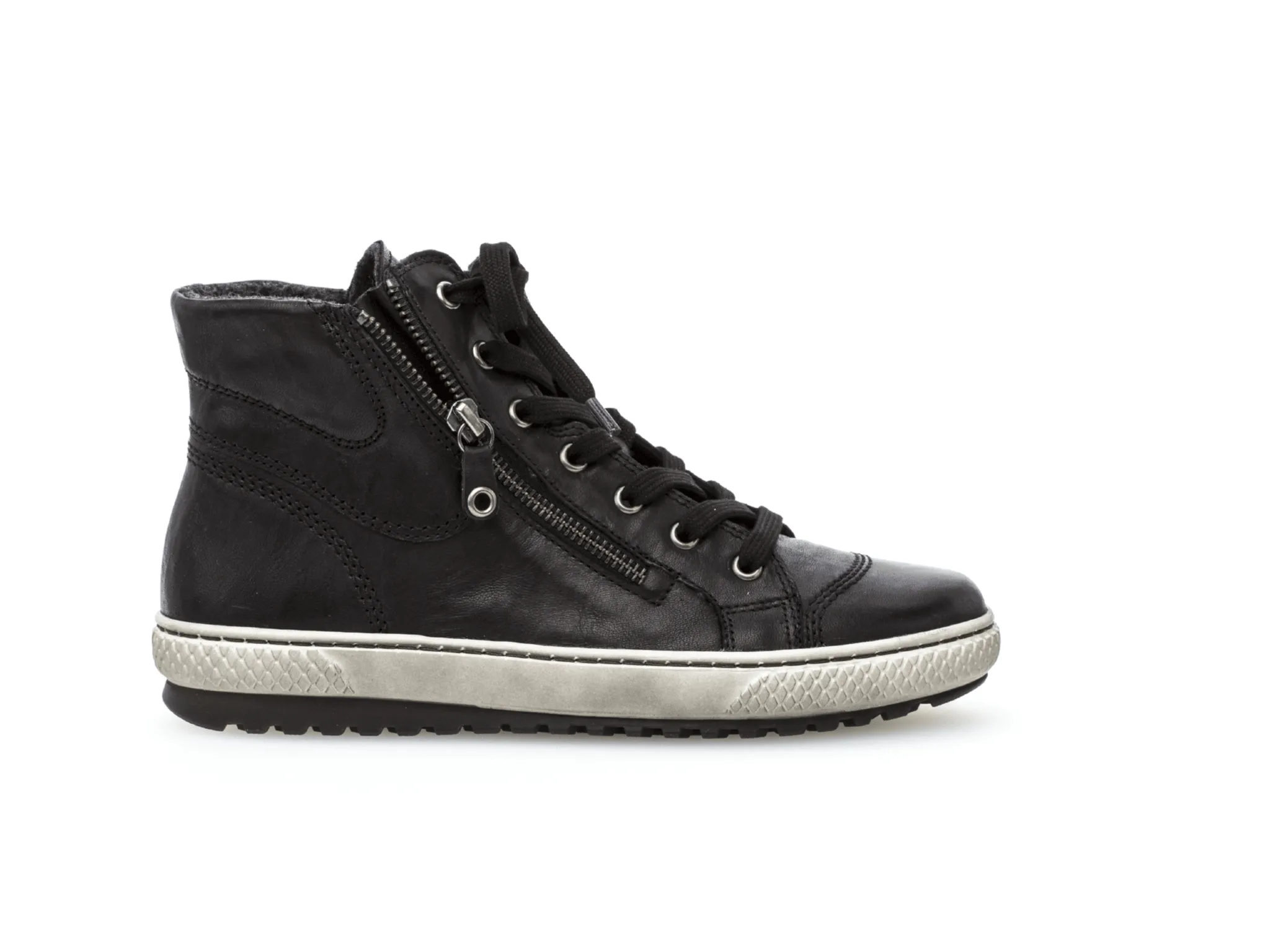 GABOR Black Leather High Top Trainers with Zip 75457