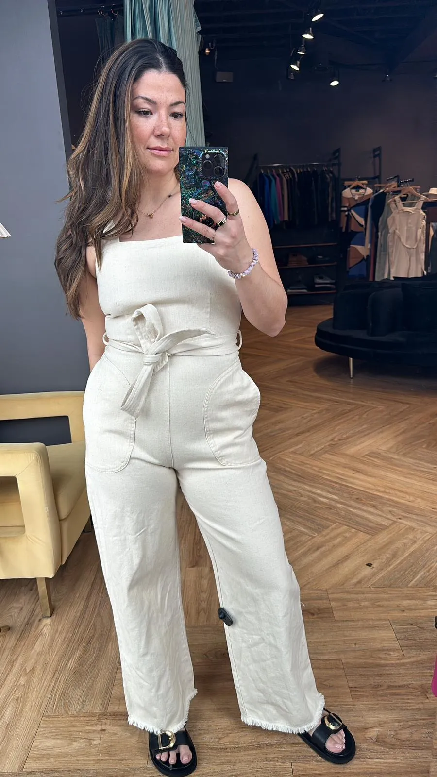 Gia Belted Denim Overall