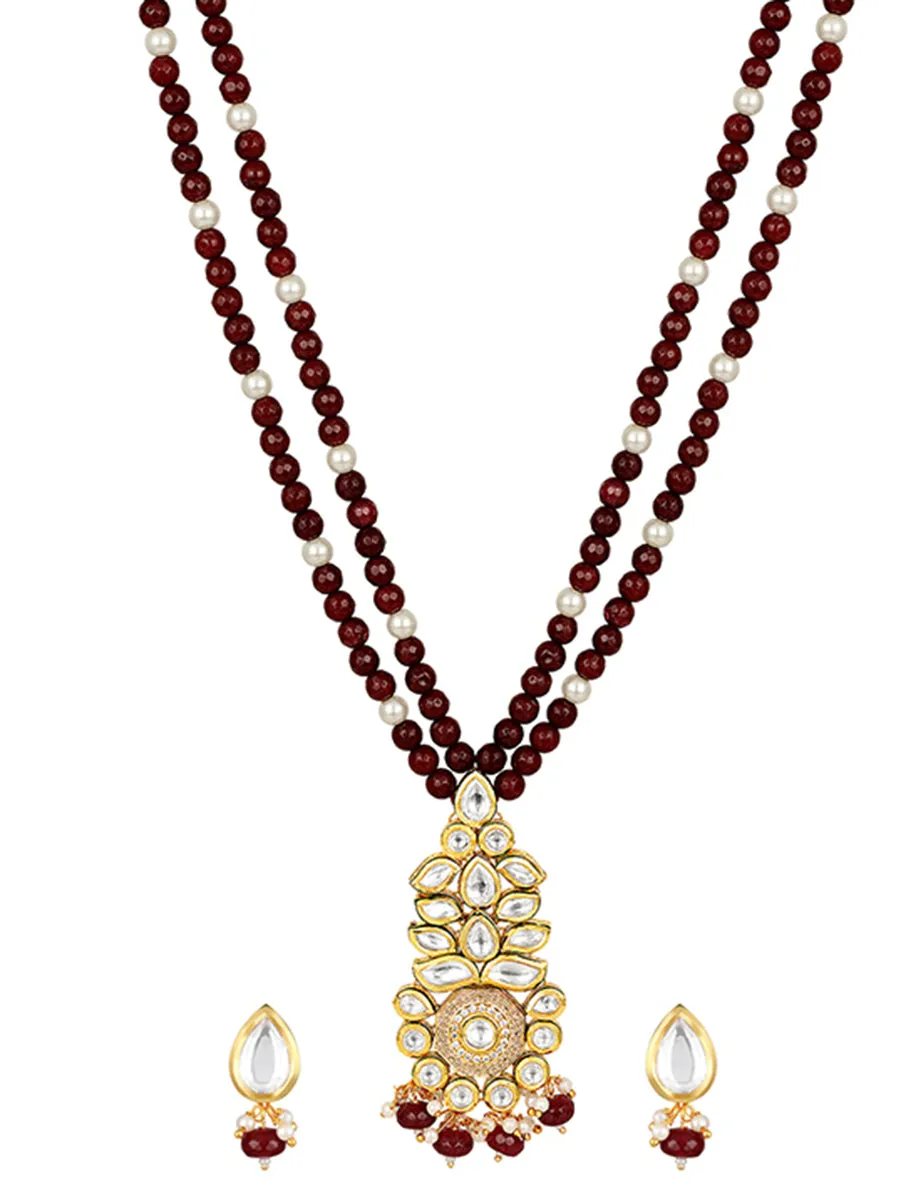 Golden and Maroon Kundan Polki Necklace Set