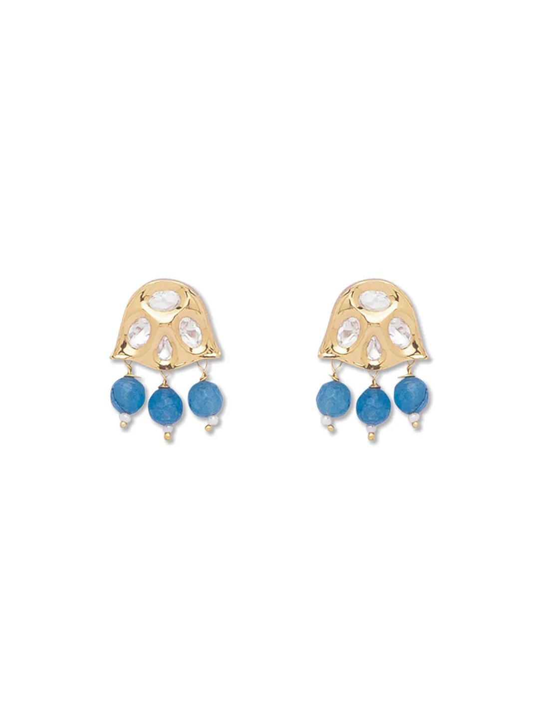 Golden and Sky blue Kundan Polki Earrings