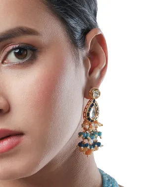 Golden, Navy and  Light Blue Kundan Polki Earrings