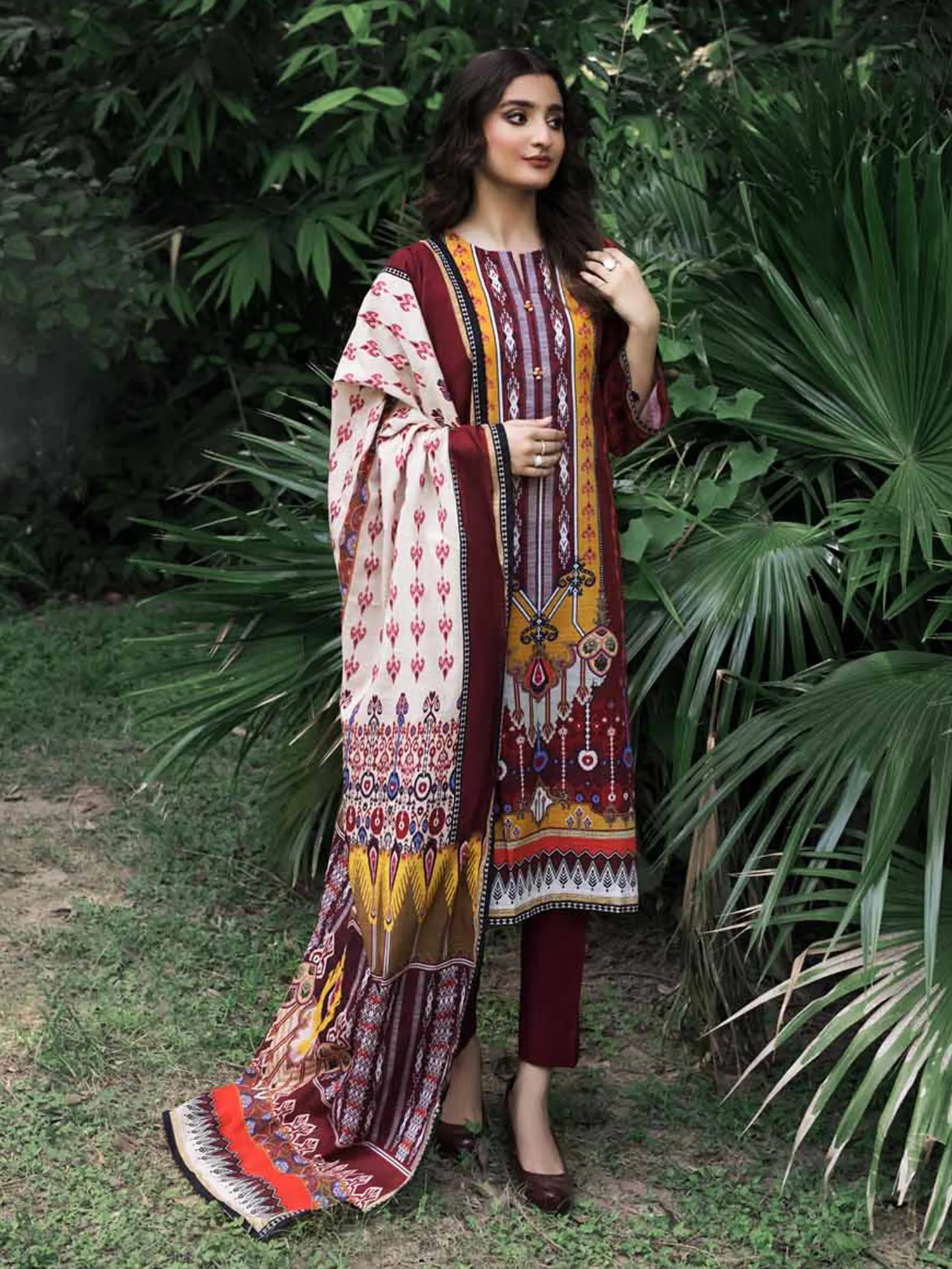 Gul Ahmed Khaddar Maroon Unstitched Suit (WR-22013)