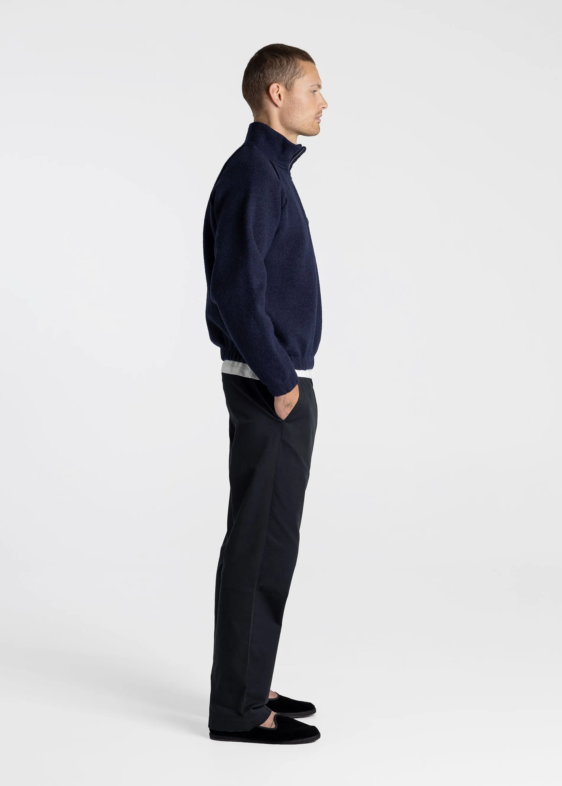 Half Zip Sweater Boiled Wool - Navy