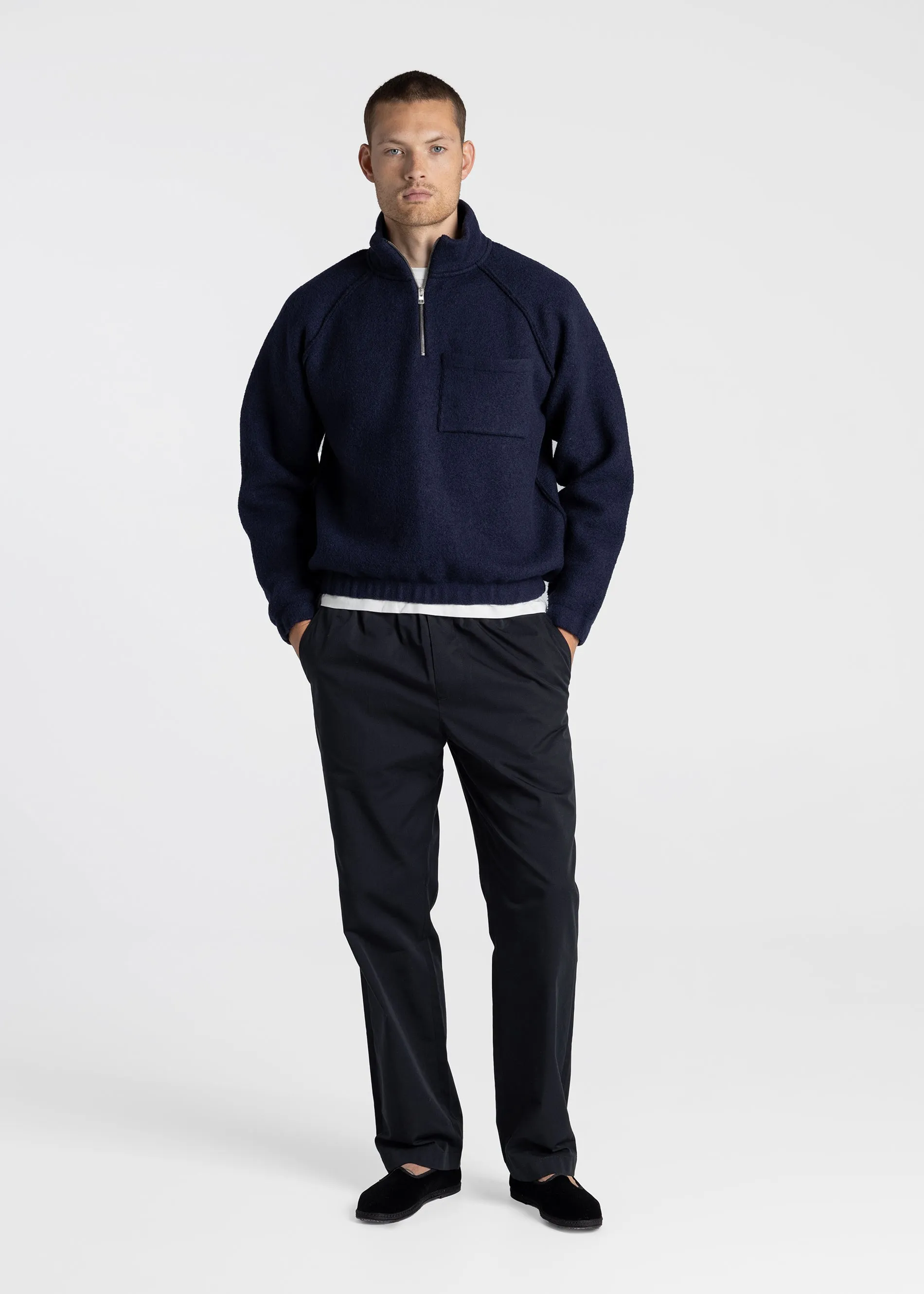 Half Zip Sweater Boiled Wool - Navy