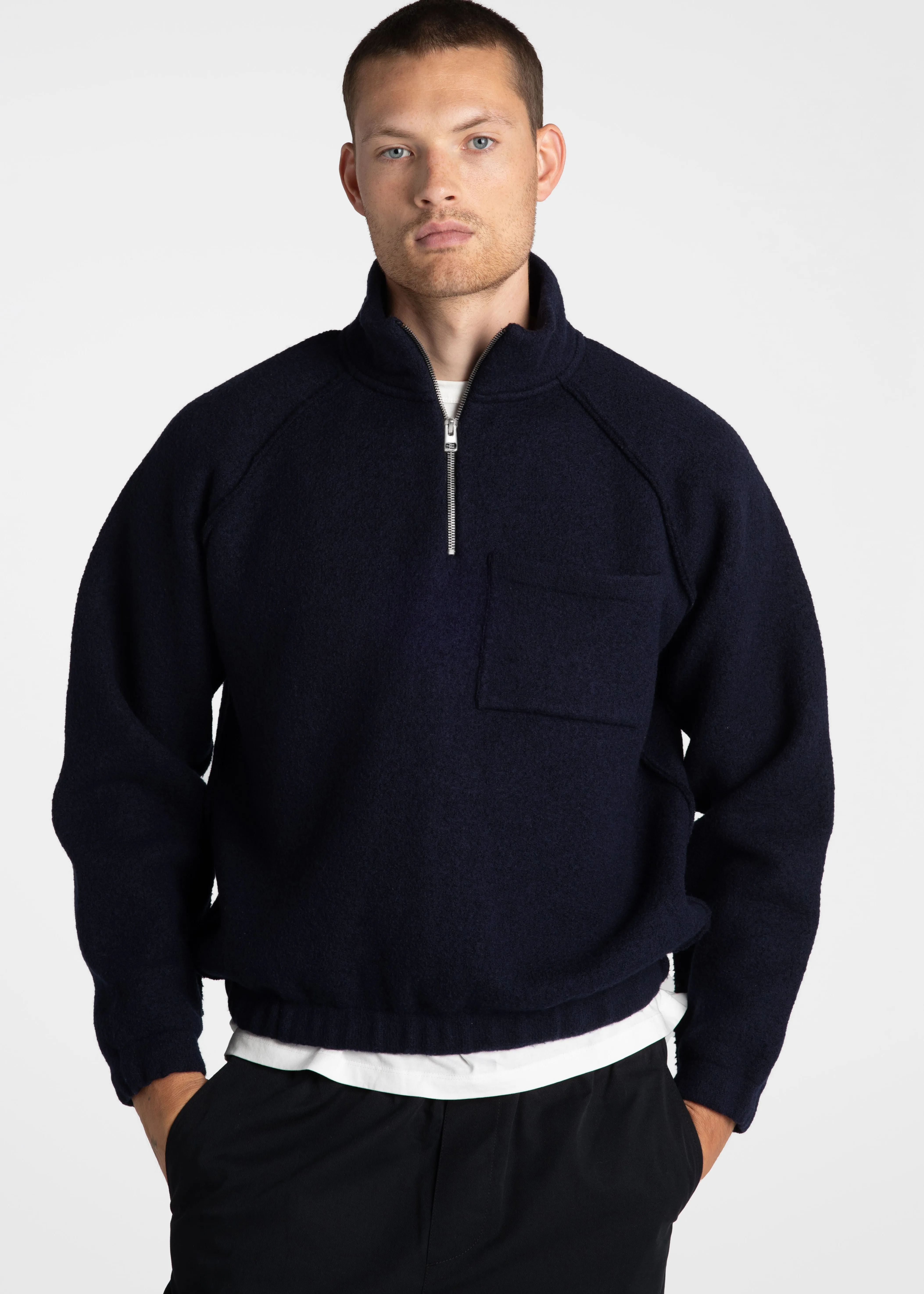 Half Zip Sweater Boiled Wool - Navy