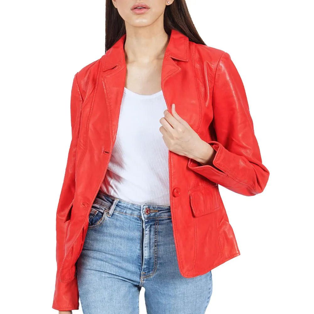 Helena Blazer Red Leather Jacket