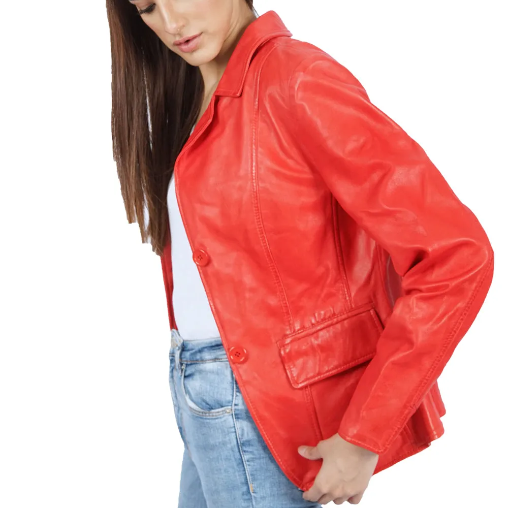 Helena Blazer Red Leather Jacket