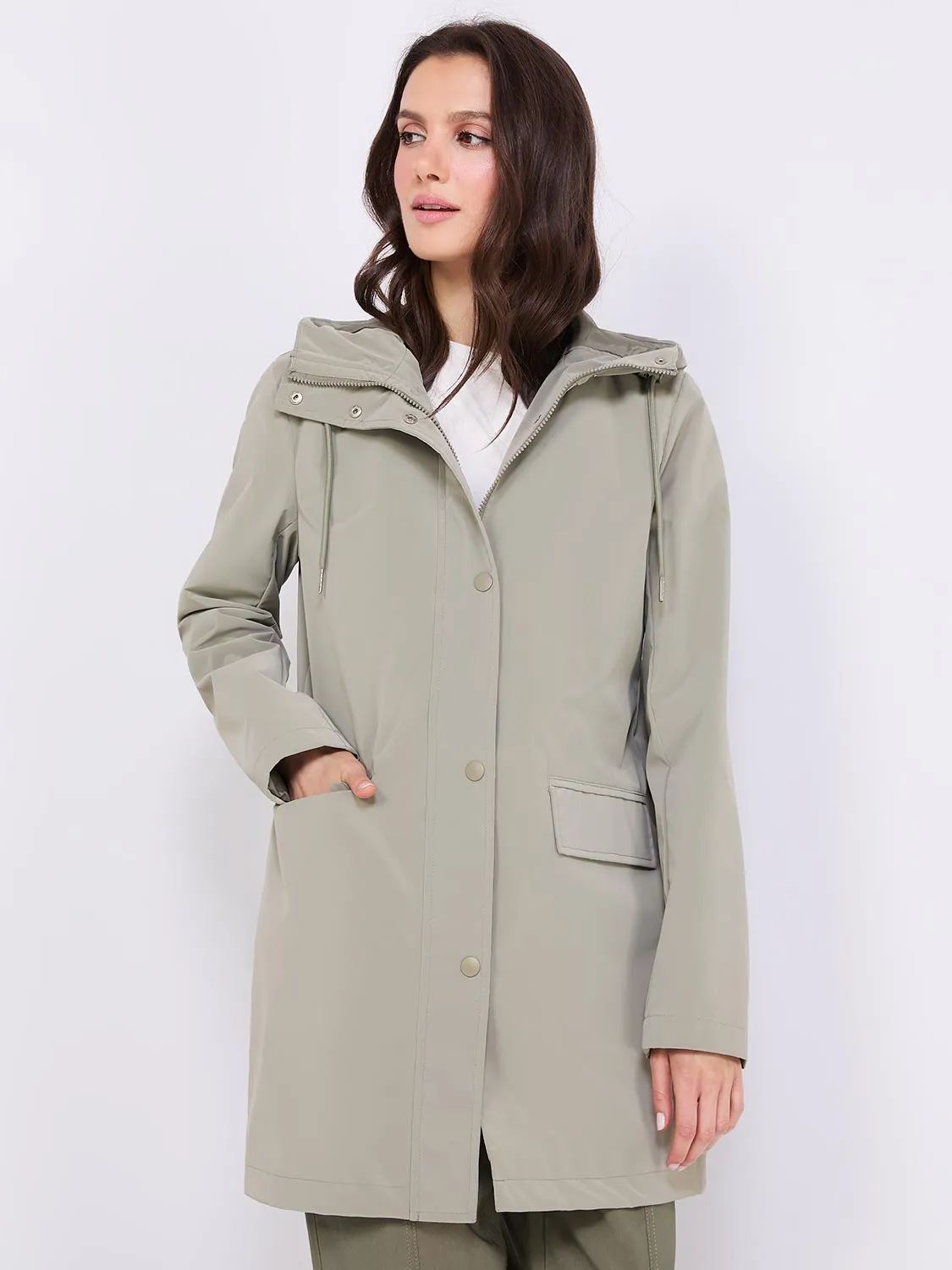 High Collar Hooded Rain Jacket