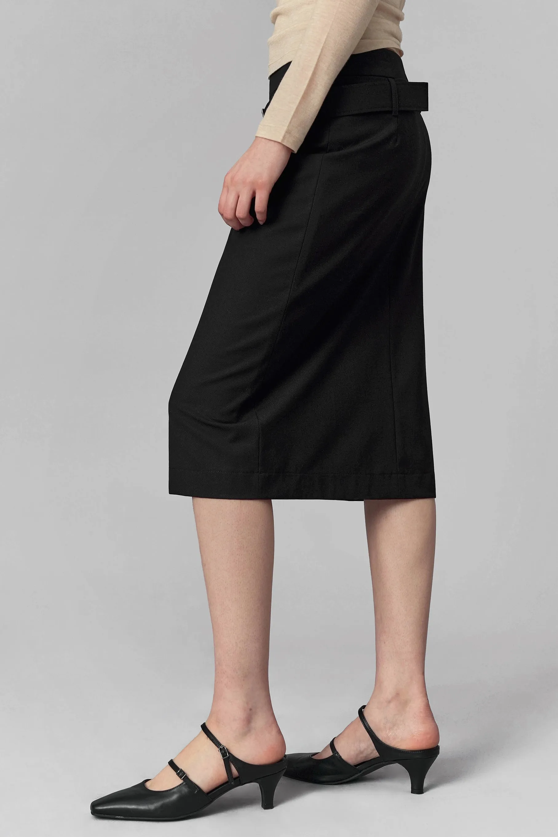 Hike Belted Midi Skirt, Black