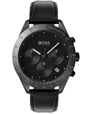 Hugo Boss Mens Talent Watch - Black Metal - Tachymeter - Black Leather Strap