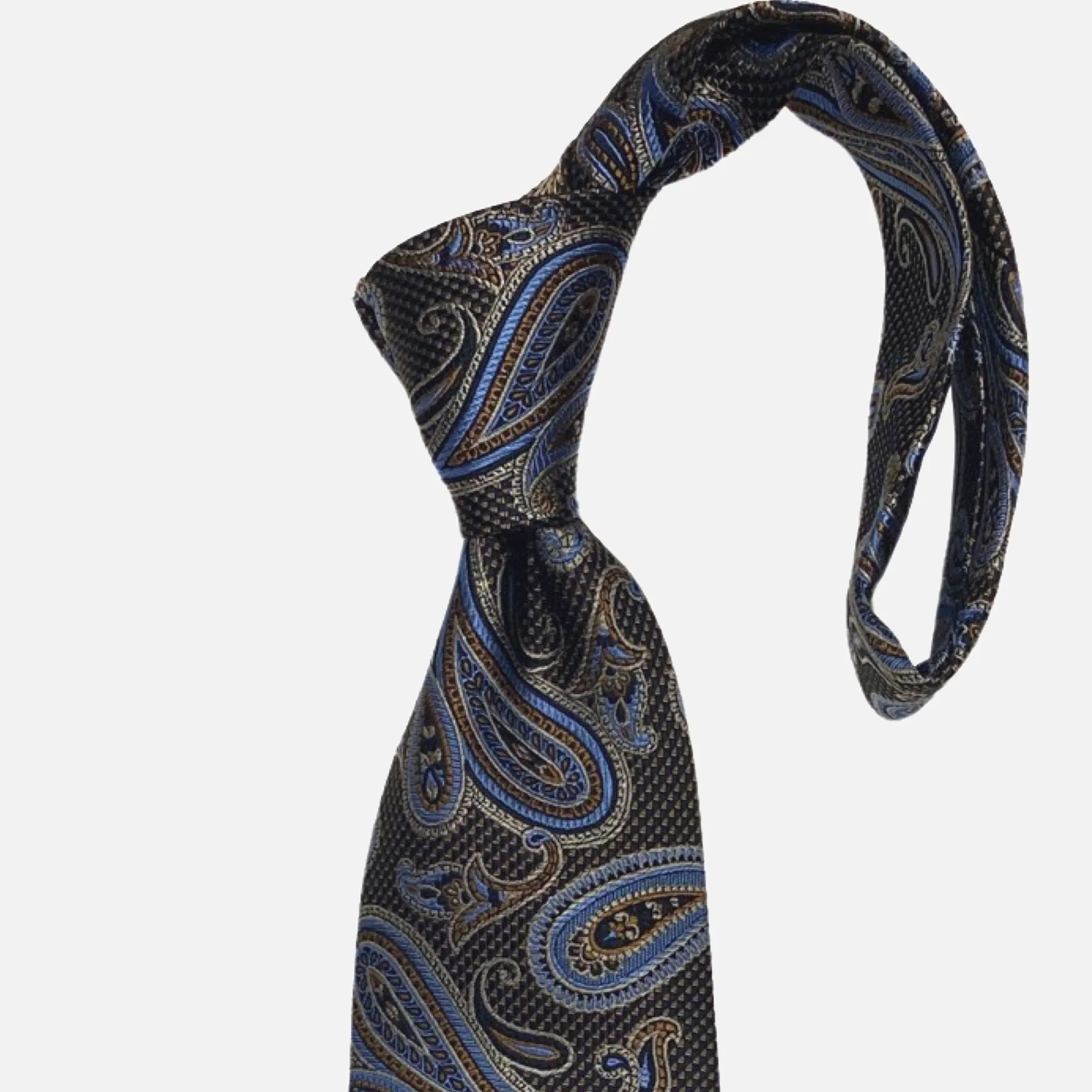 JZ Richards Premium Silk Paisley Tie - Classic Light Brown with Subtle Blue and Black Accents - Made in the USA