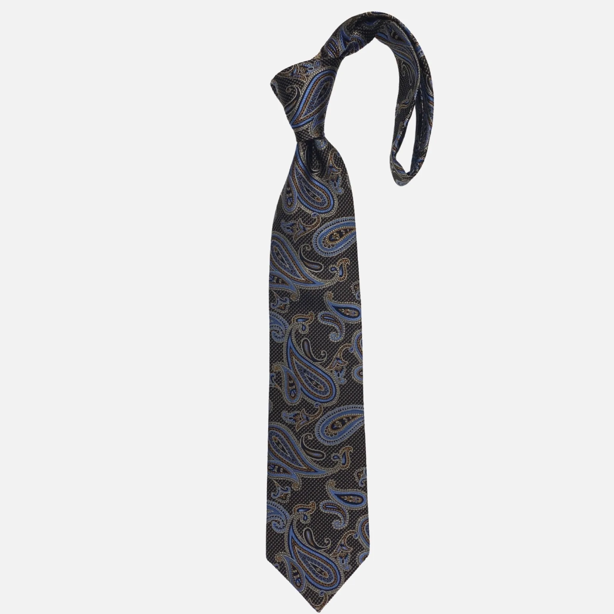 JZ Richards Premium Silk Paisley Tie - Classic Light Brown with Subtle Blue and Black Accents - Made in the USA