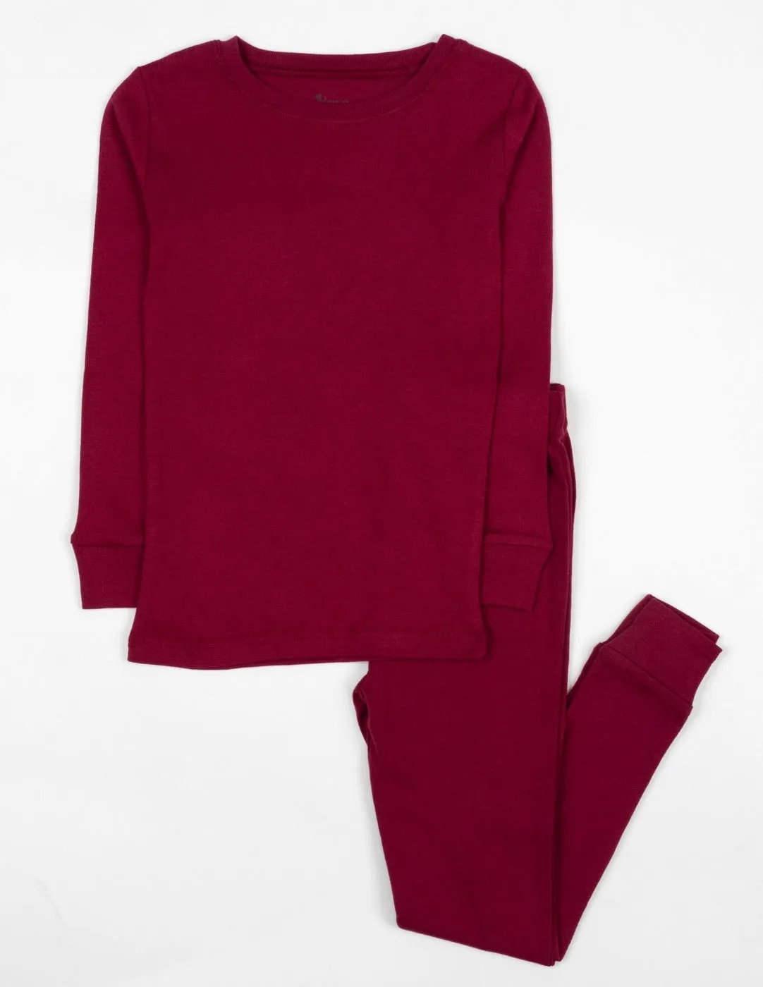 Kids Two Piece Solid Maroon Pajamas