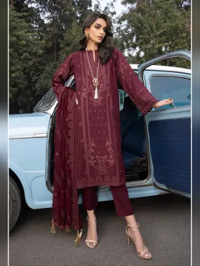 Lakhany Maroon Unstitched Embroidered Lawn 3-Piece Suit (LG-RM-0062)