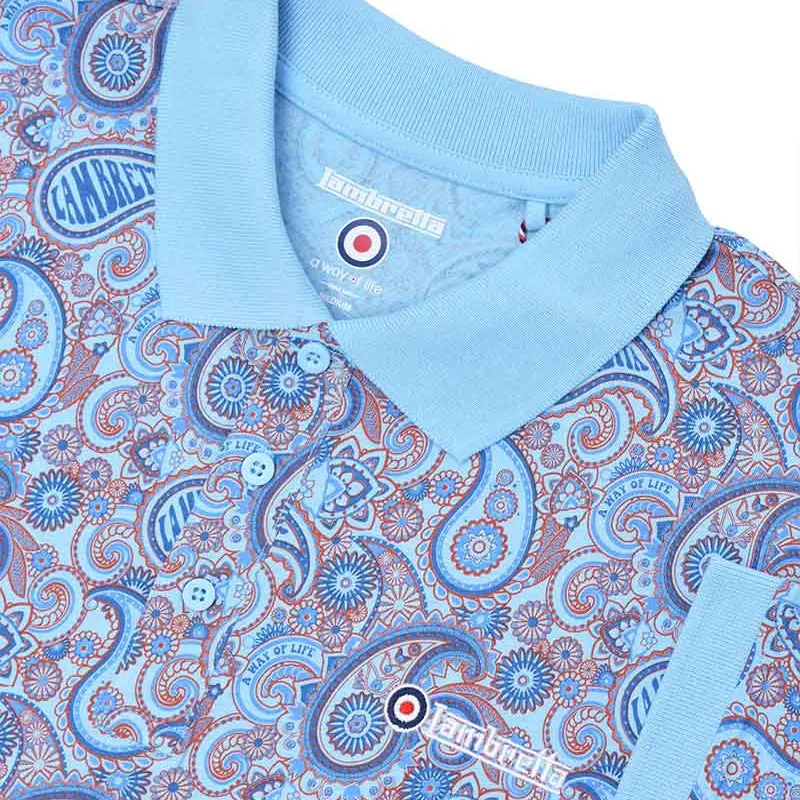 Lambretta Paisley Polo Shirt Sky