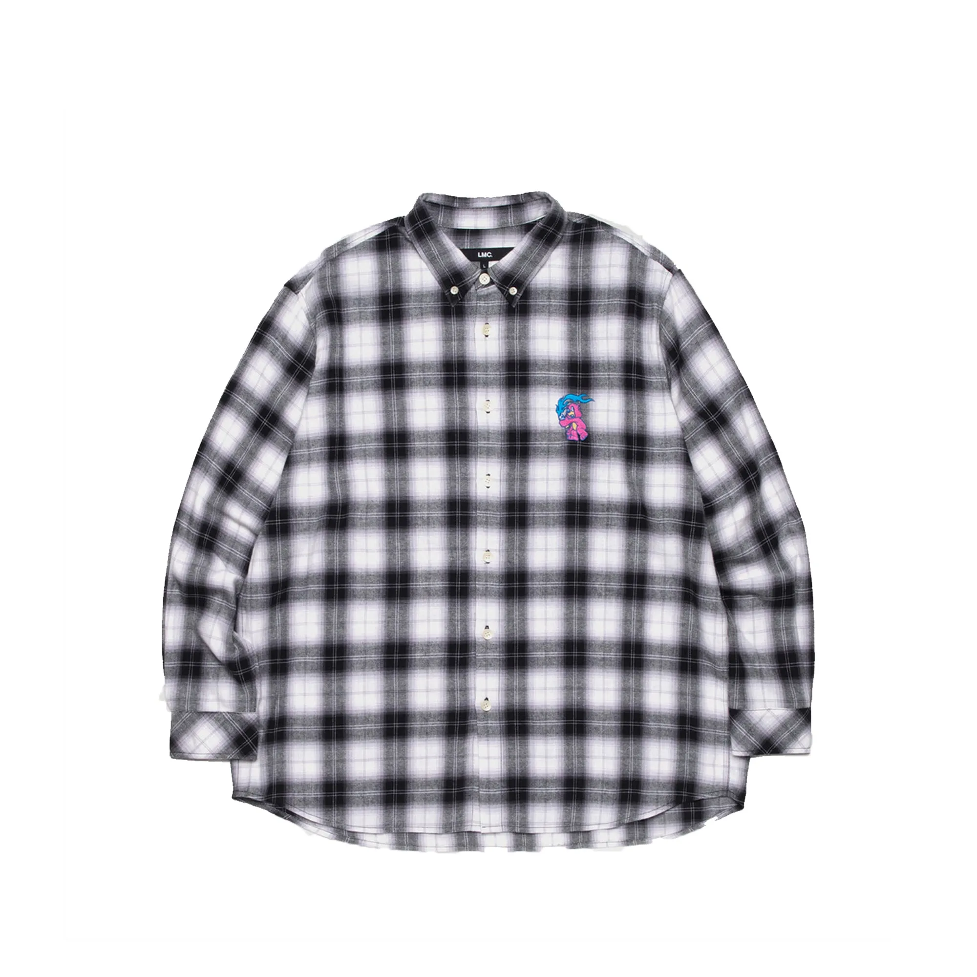 LMC Mens Flame Bear Ombre Plaid Shirt 'Black'