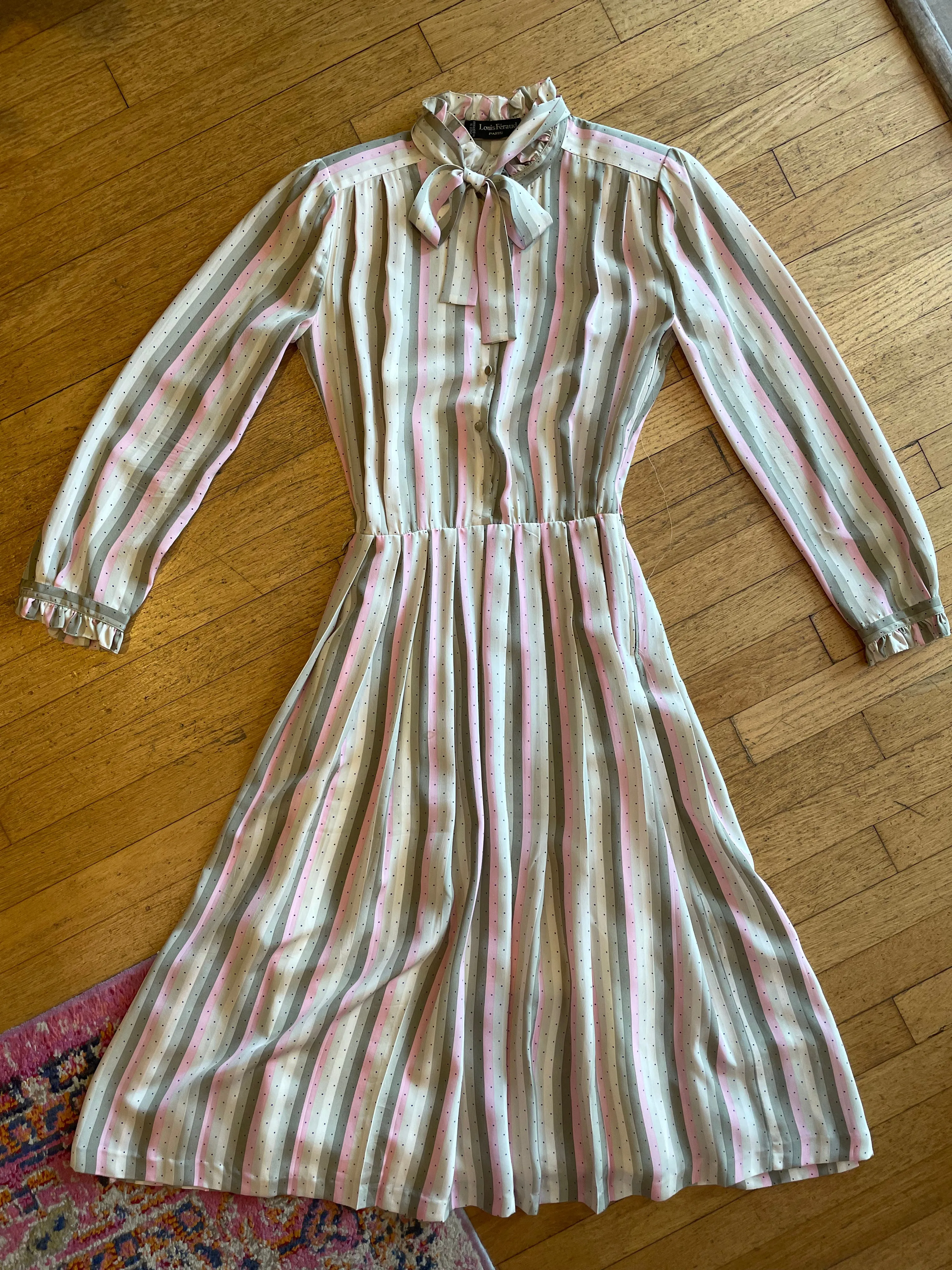 Louis Feraud Pink Striped Polka Dot Dress