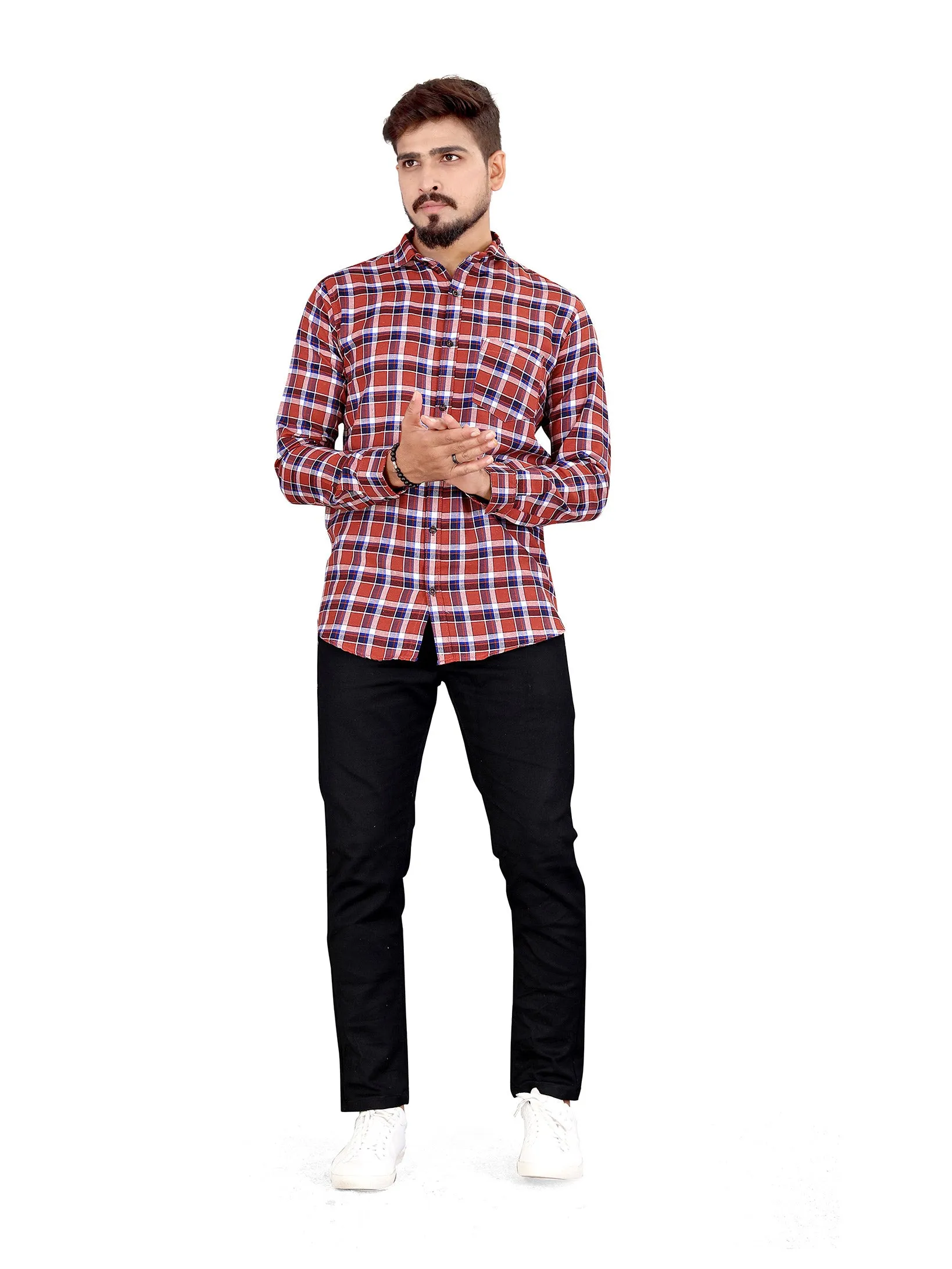 Maroon and Blue Gingham Checked Shirt