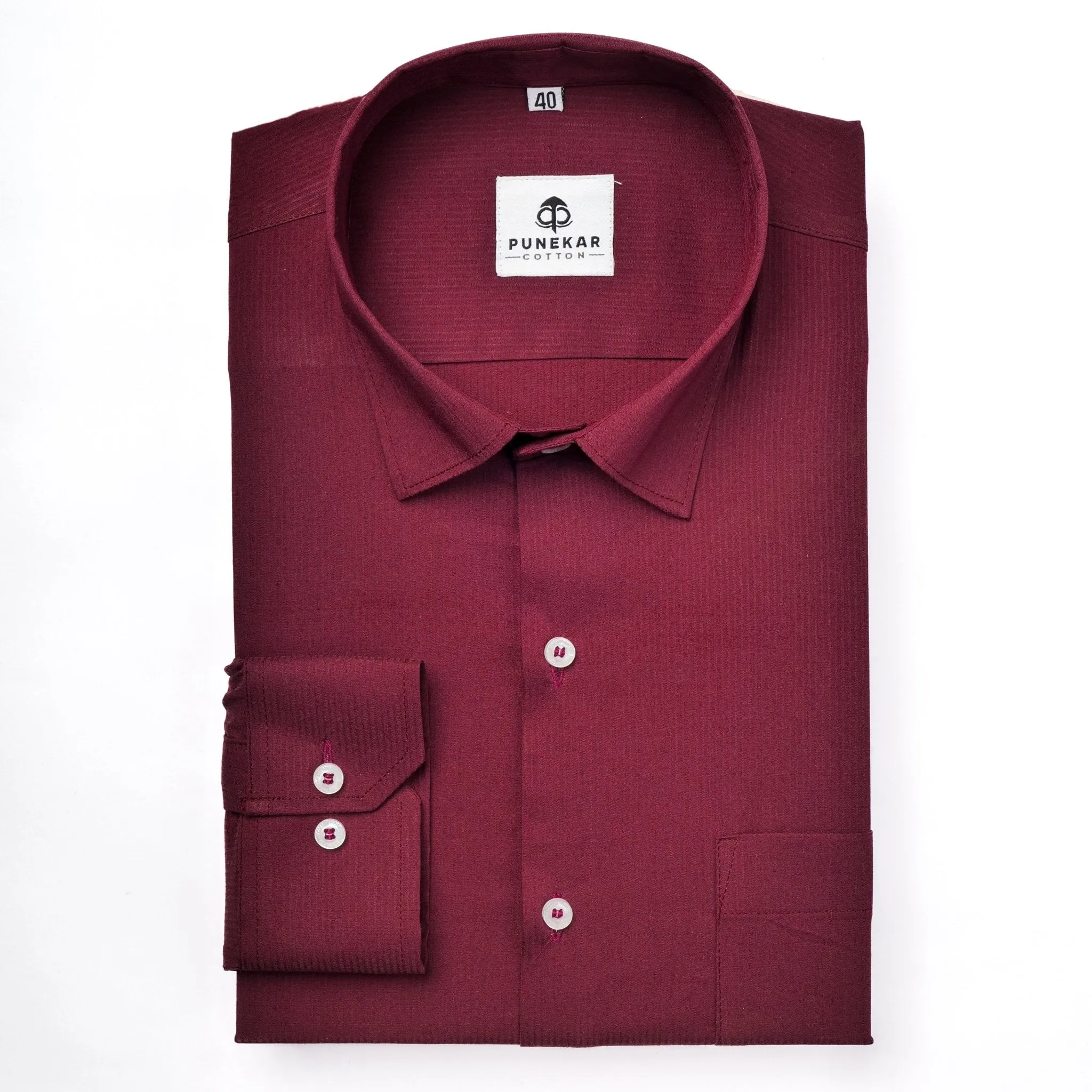 Maroon Color Lining Texture Lycra Cotton Shirt For Men