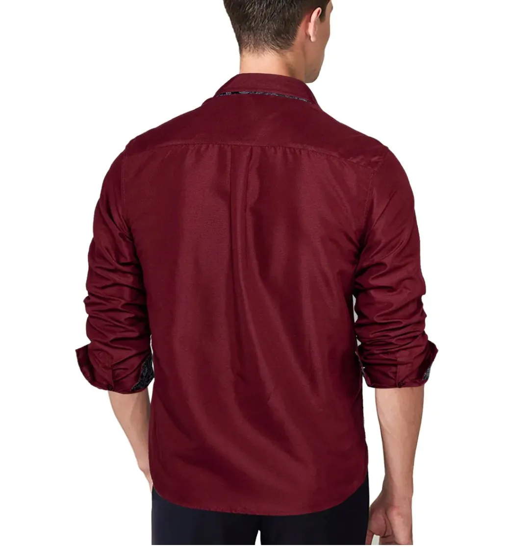 Maroon Mens's Shirt with contrast colored buttons unique cuffs design- CY-2206