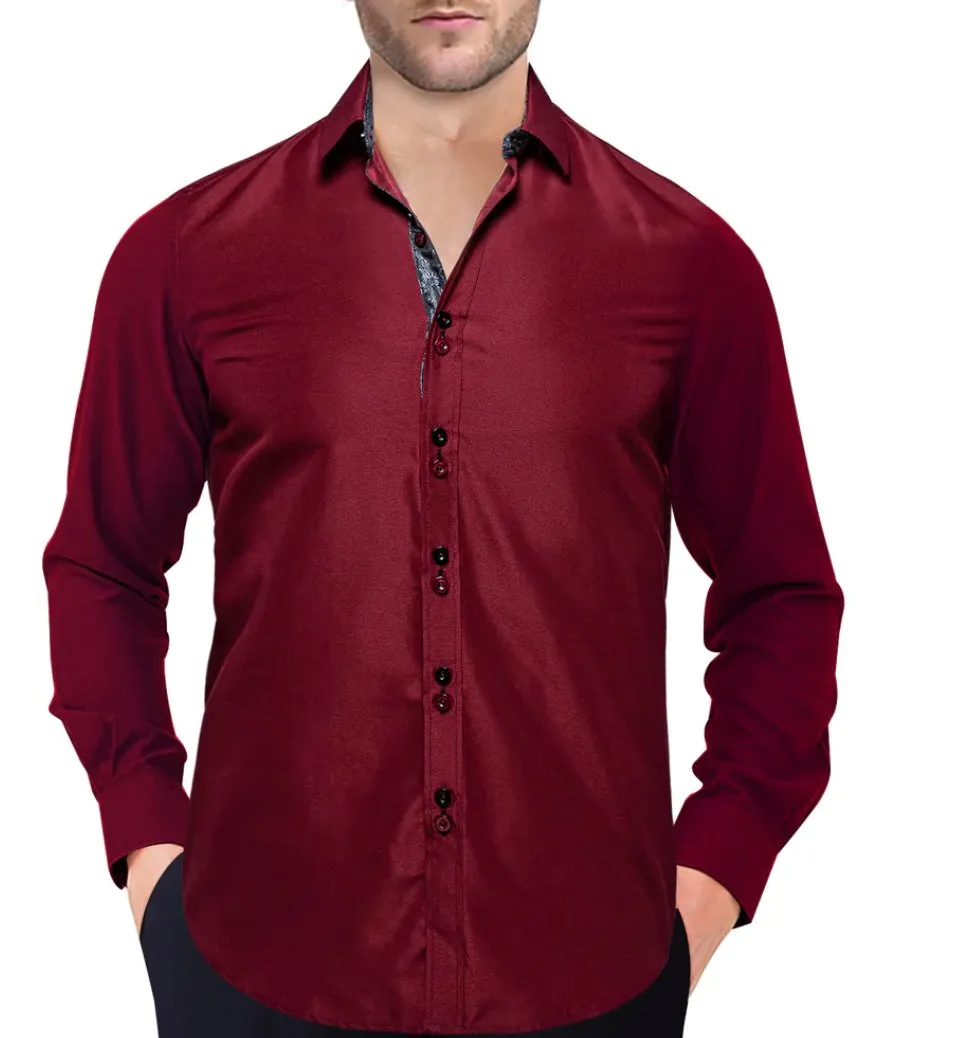 Maroon Mens's Shirt with contrast colored buttons unique cuffs design- CY-2206