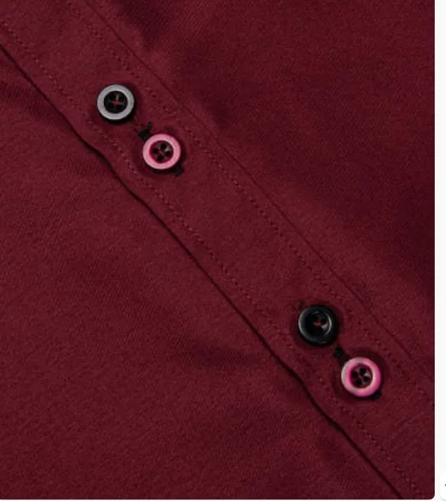 Maroon Mens's Shirt with contrast colored buttons unique cuffs design- CY-2206