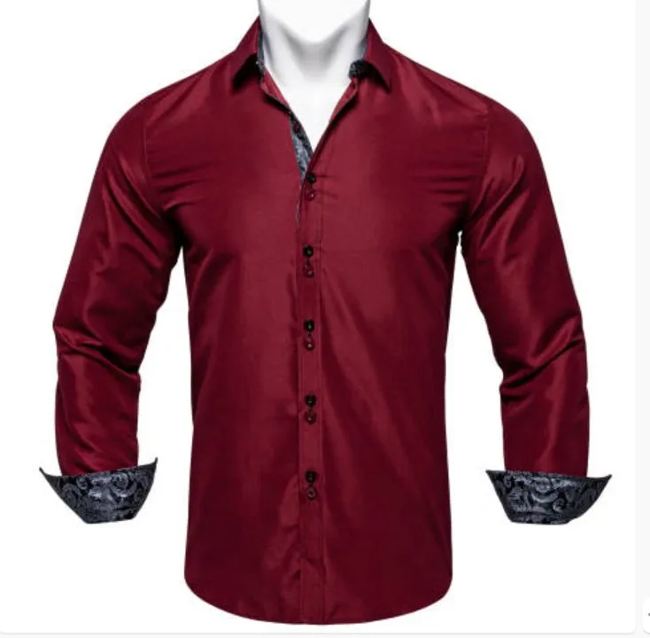 Maroon Mens's Shirt with contrast colored buttons unique cuffs design- CY-2206